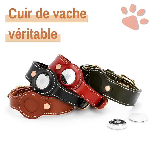 Collier Chien de Luxe pour AirTag la niche de jules jujufinddogluxe cuir de vache