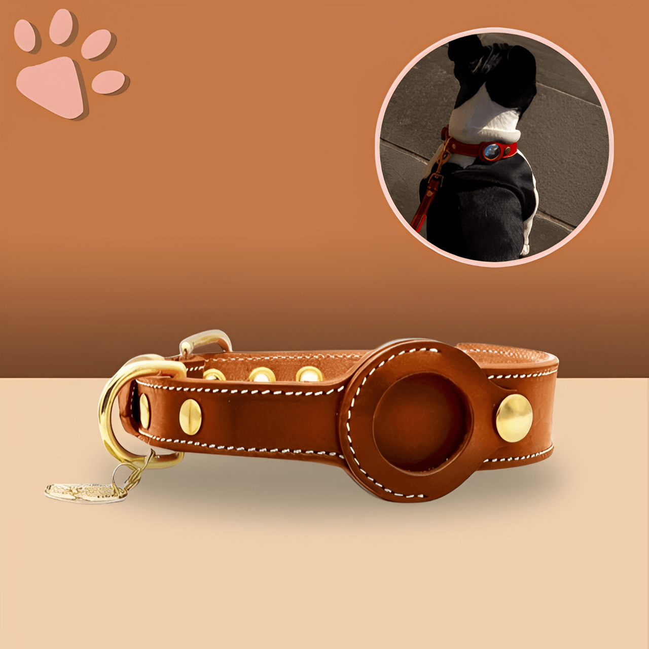 Collier Chien de Luxe pour AirTag la niche de jules jujufinddogluxe marron