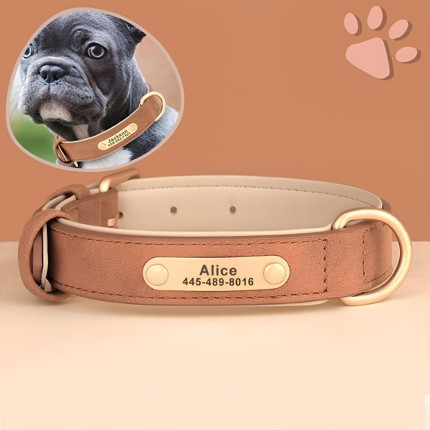 Collier personnalise pour chien nom personnalisable la niche de jules jujudeluxename2 marron