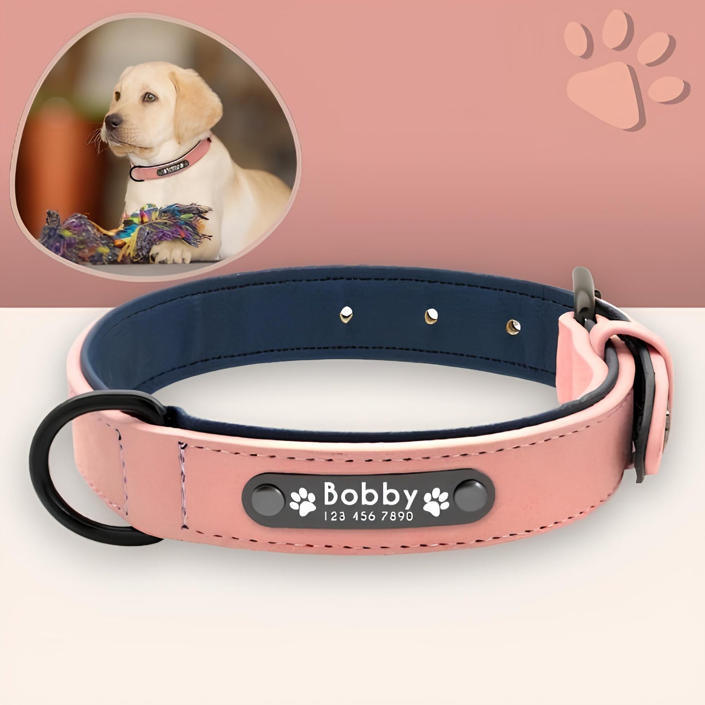 Collier personnalise pour chien nom personnalisable la niche de jules jujusecurename rose pale