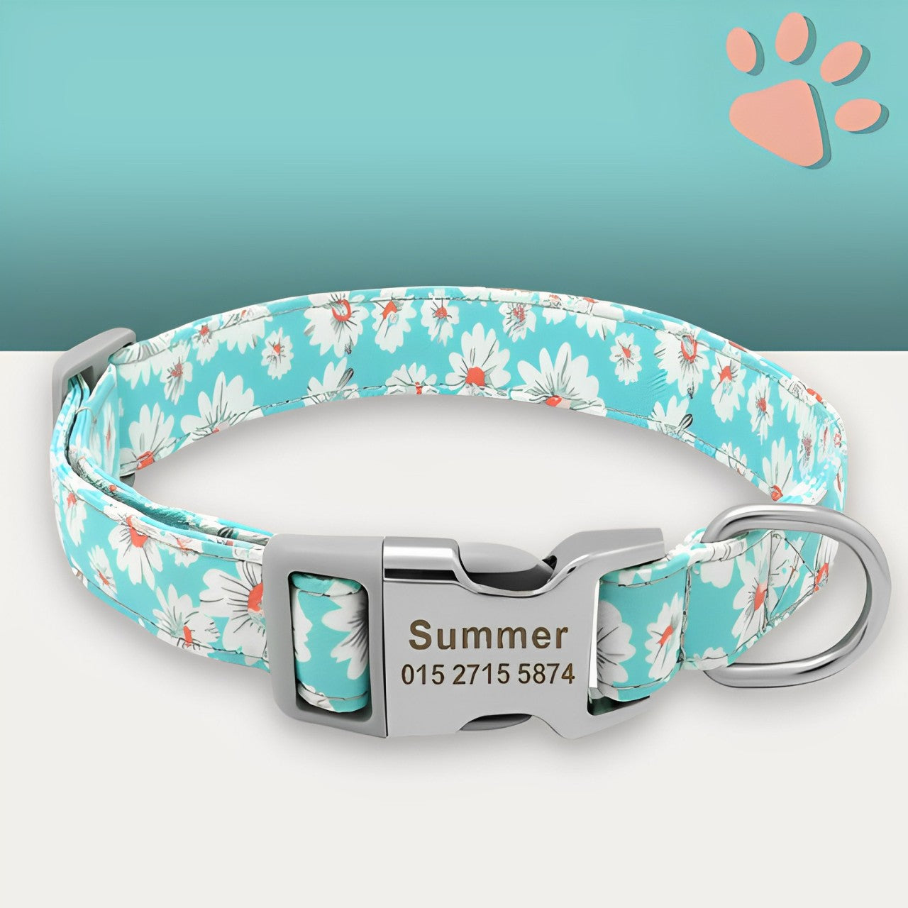 Collier pour chien personnalise prenom telephone personnalisable la niche de jules jujucollartag4 variante3 fleur summer