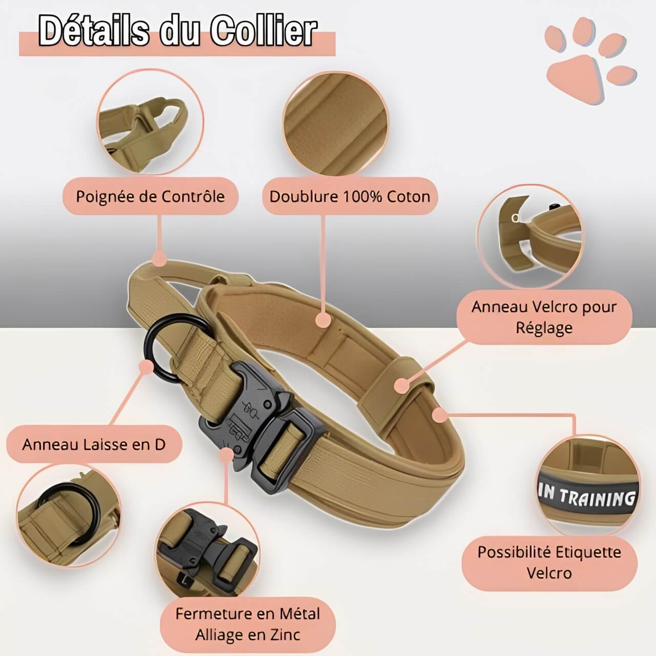 Collier tactique pour chien style militaire la niche de jules jujutactikmilitaire détails collier