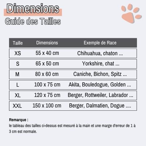 Coussin pour chien déhoussable imperméable JujuRelaxBed la niche de jules guide des tailles