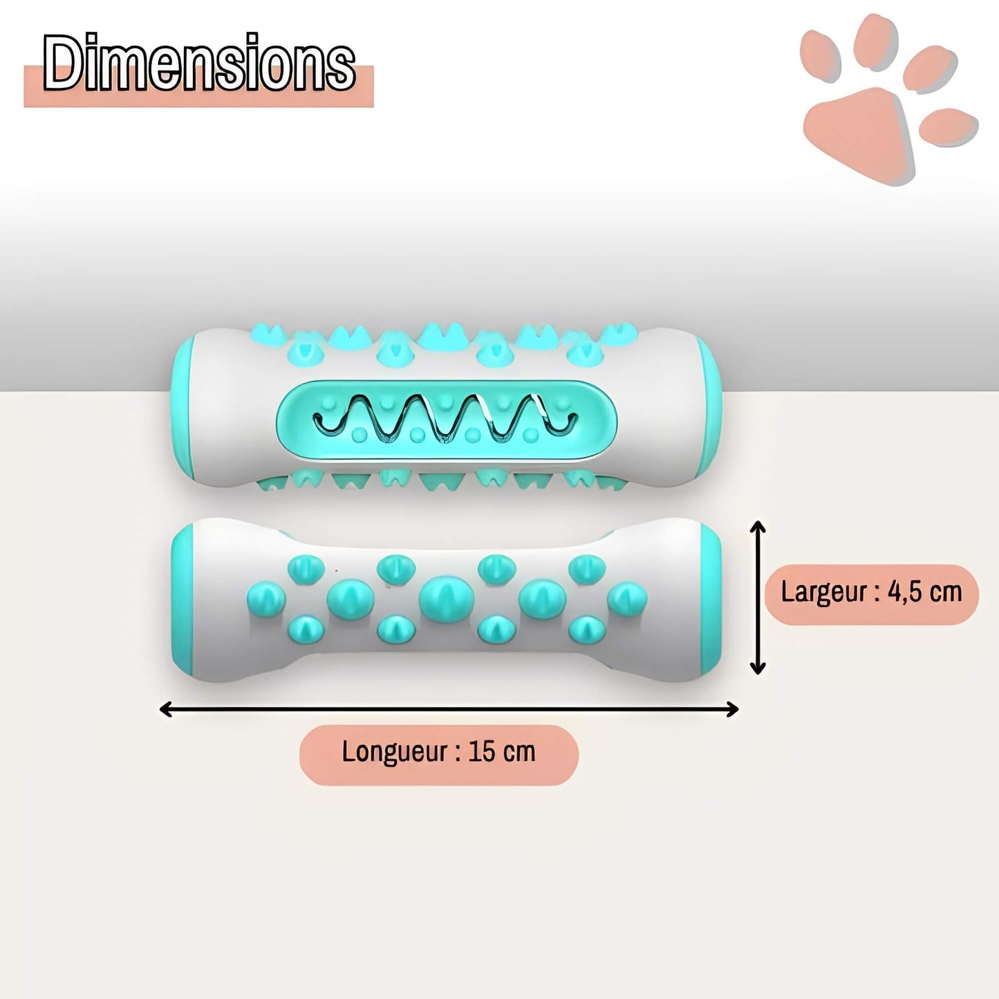 Jouet Pour Chien Brosse a Macher Nettoie Les Dents la niche de jules JuJuChewBrush dimensions