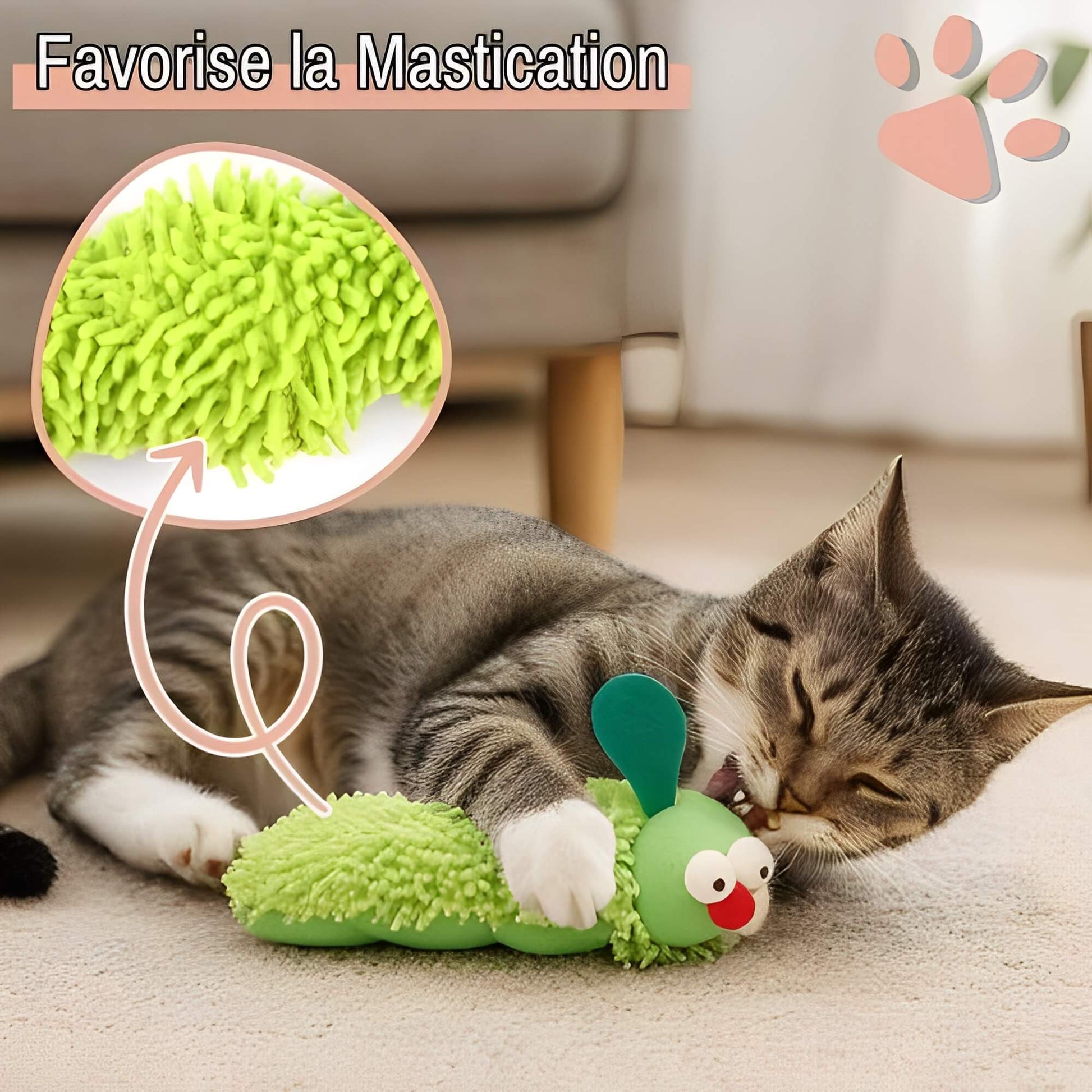 Jouet-a-macher-pour-chat-Herbe-a-chat-JuJuChewFun favorise la mastication