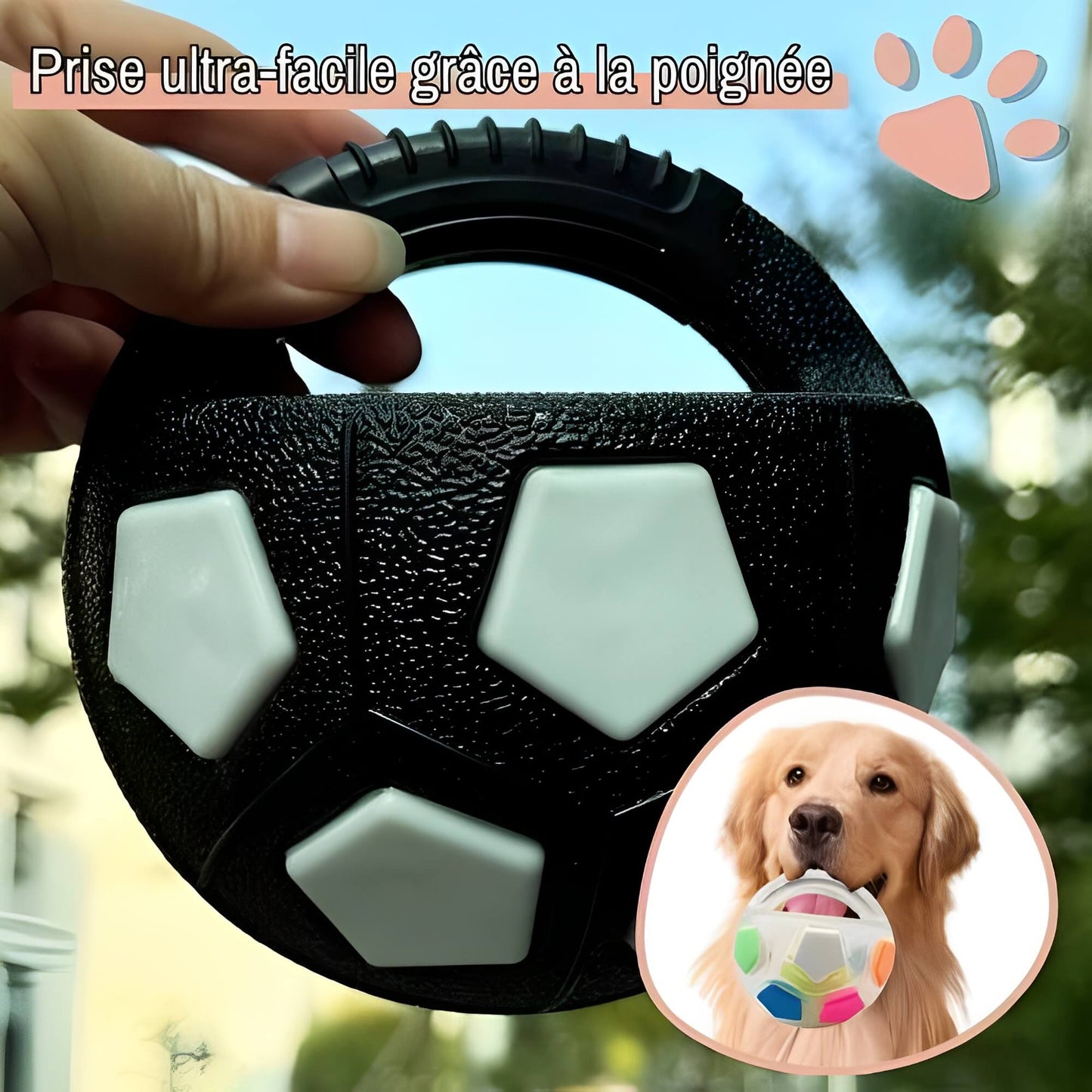 Jouet pour chien Ballon de Foot la niche de Jules JujuFootPlay prise ultra-facile grace à la poignée