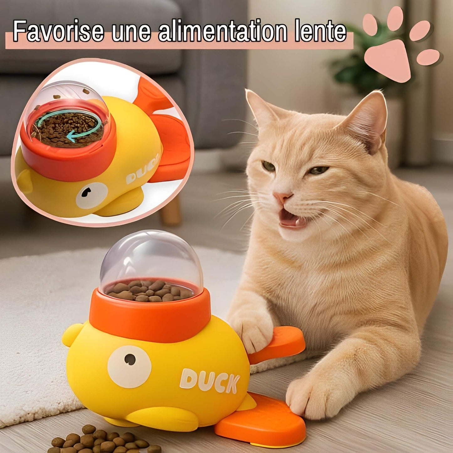 Jouet Distributeur de croquettes pour chats et chiens Interactif JuJuDuckFeeder favorise une alimentation lente