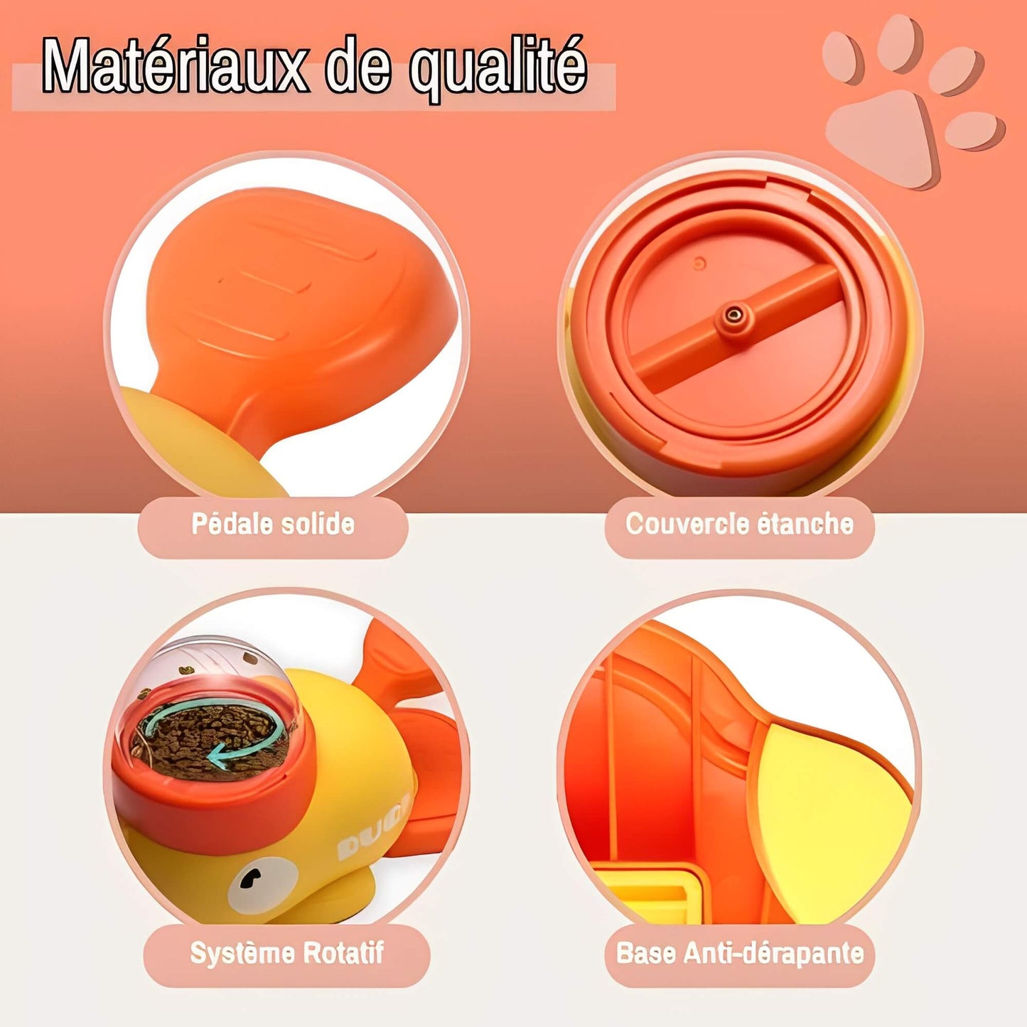 Jouet Distributeur de croquettes pour chats et chiens Interactif JuJuDuckFeeder matériaux de qualité