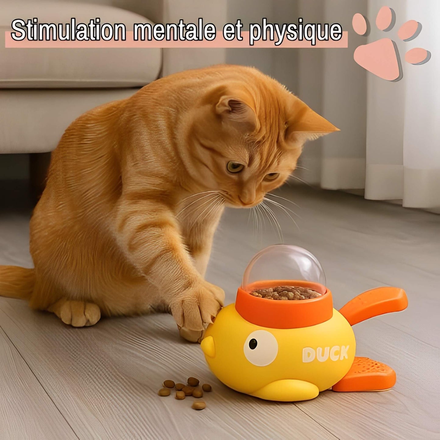 Jouet Distributeur de croquettes pour chats et chiens Interactif JuJuDuckFeeder stimulation mentale et physique