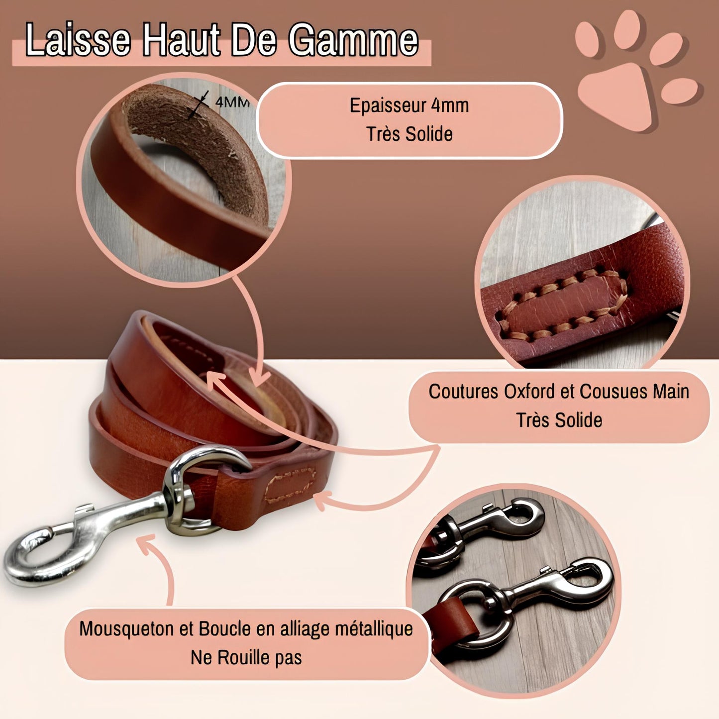 Laisse en cuir veritable pour chien la niche de jules jujuluxeleash haut de gamme