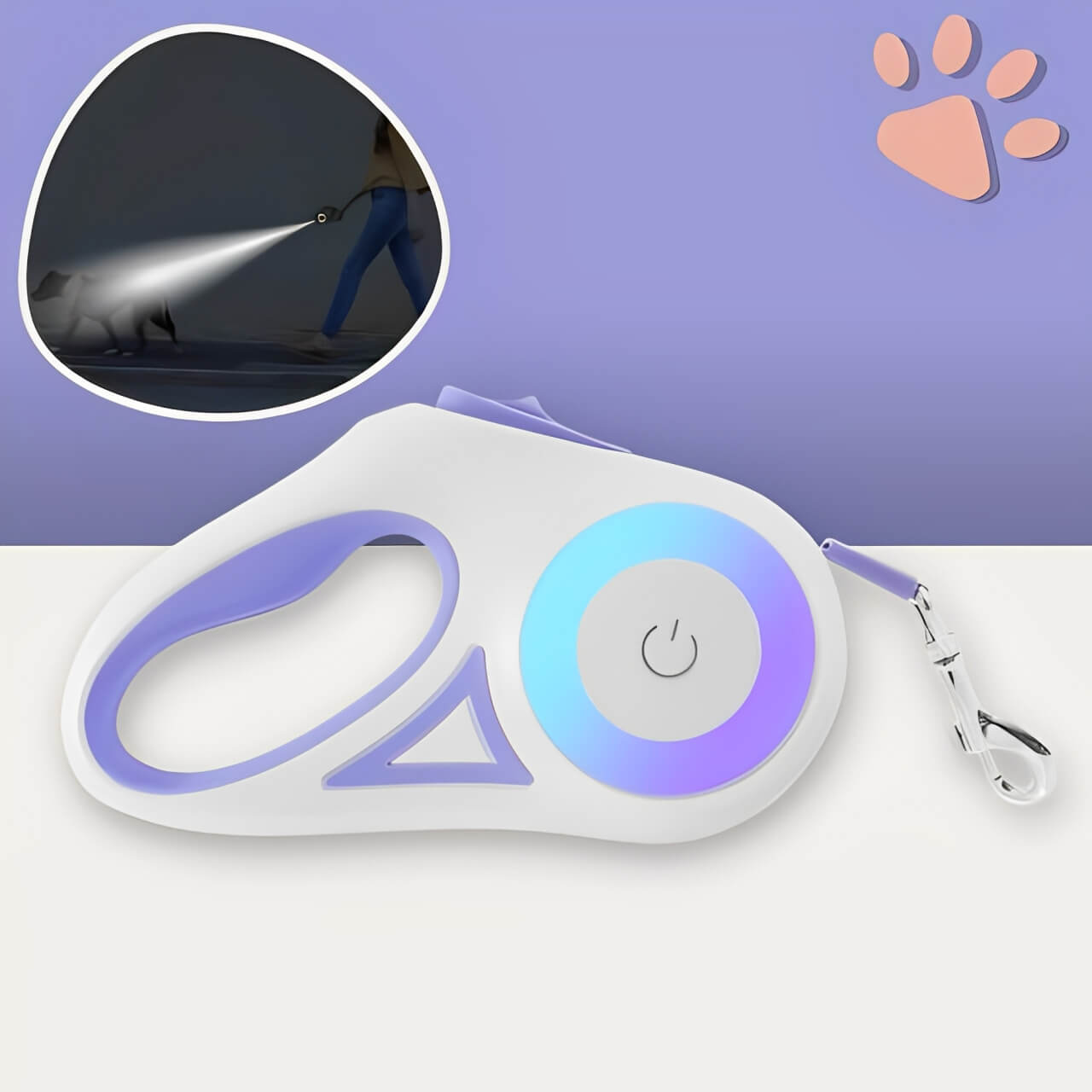 Laisse pour chien Enrouleur Lumiere jujuleashled la niche de jules violet