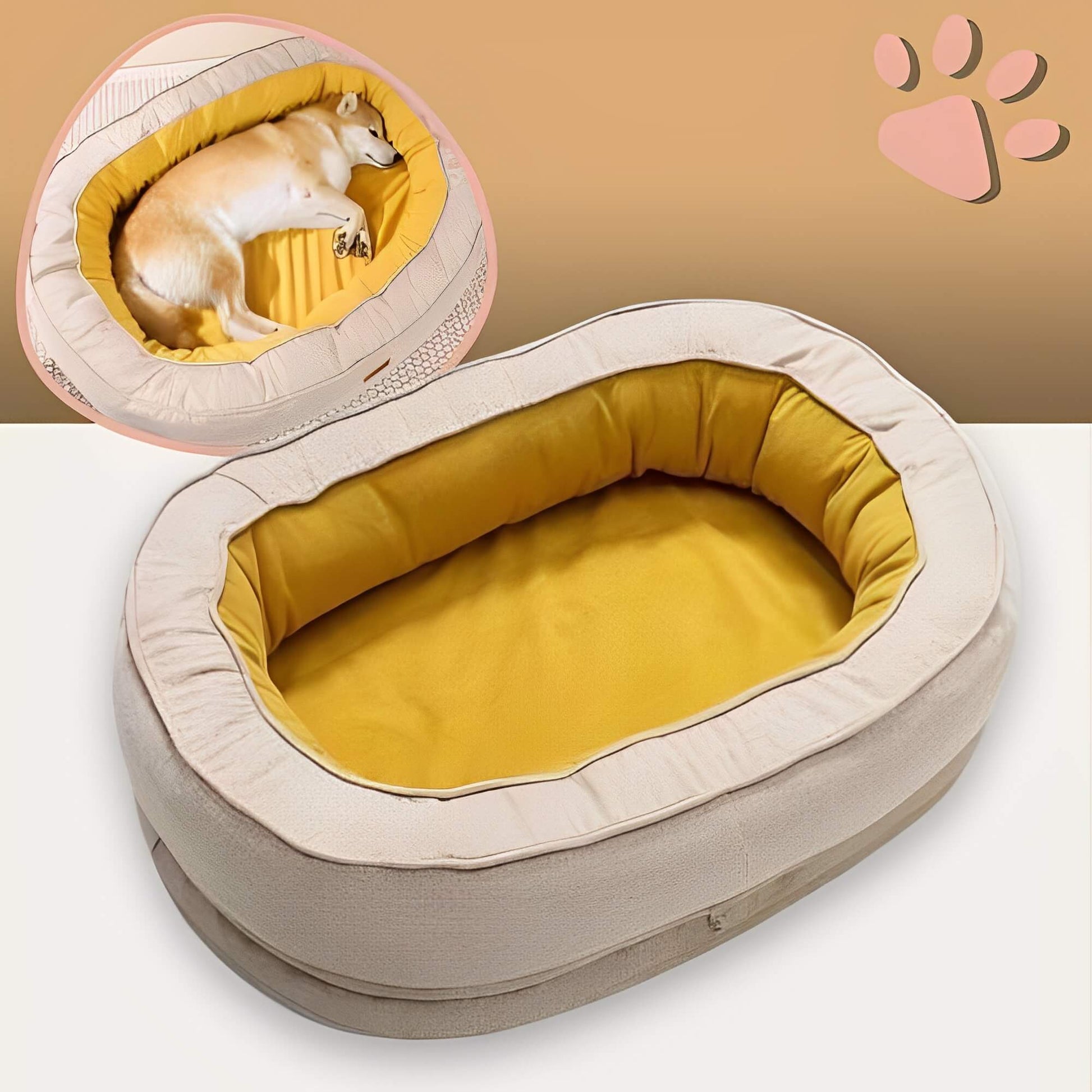 Lit pour Chien Rond Orthopedique Dehoussable Anti Anxiete JuJuCalmNest beige