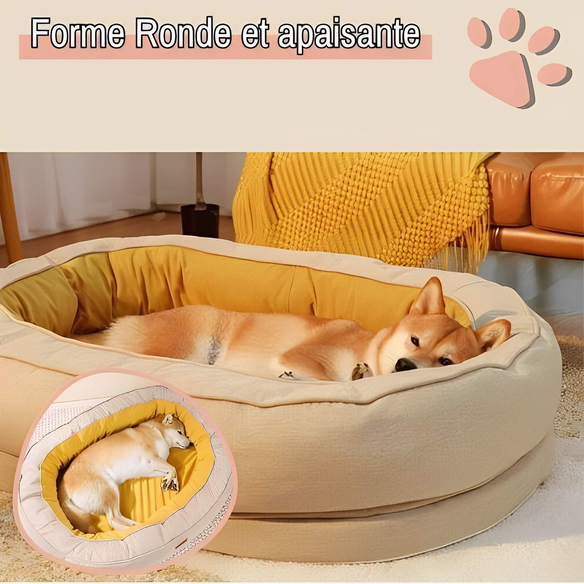 Lit pour Chien Rond Orthopedique Dehoussable Anti Anxiete JuJuCalmNest forme ronde et apaisante