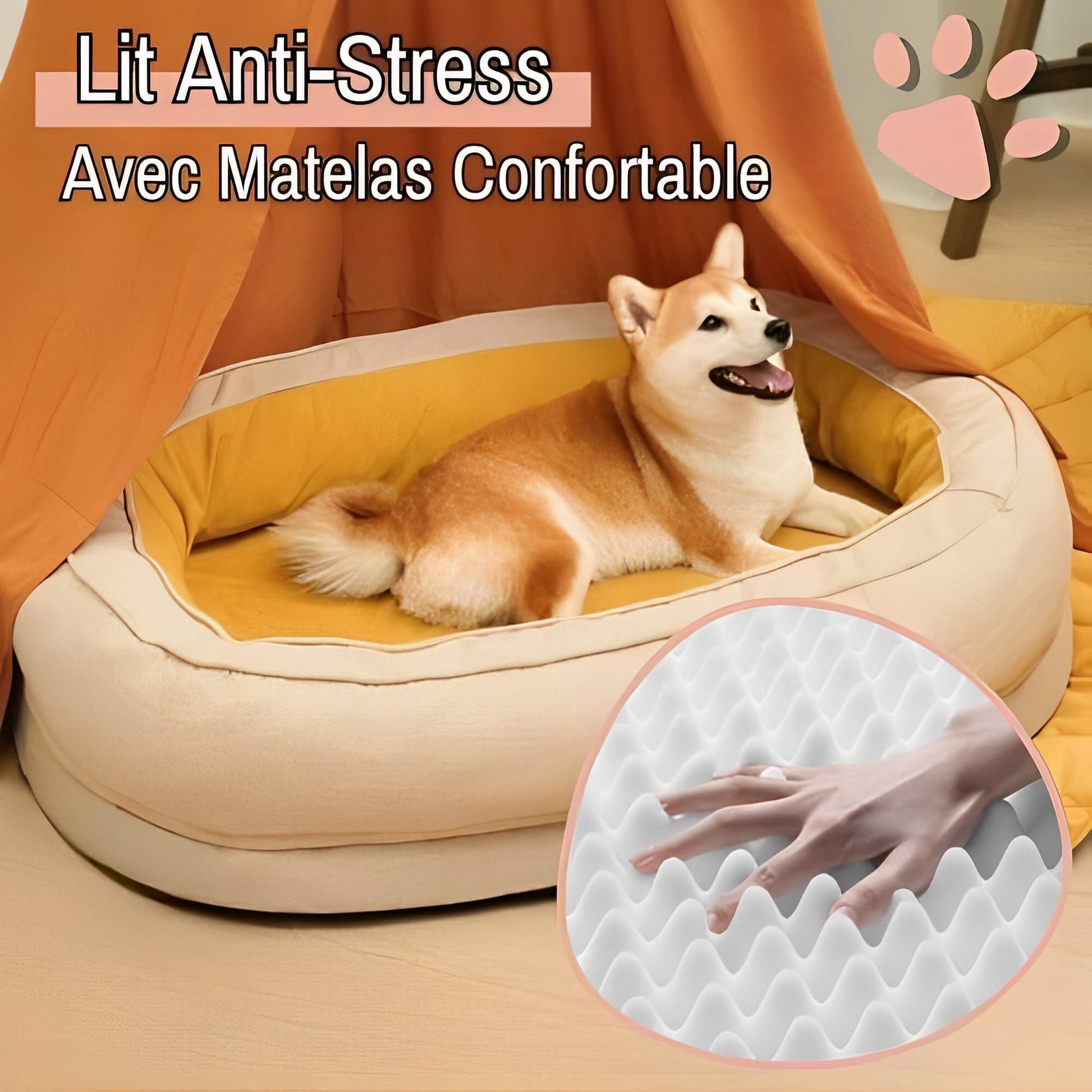 Lit pour Chien Rond Orthopedique Dehoussable Anti Anxiete JuJuCalmNest lit anti stress matelas confortable