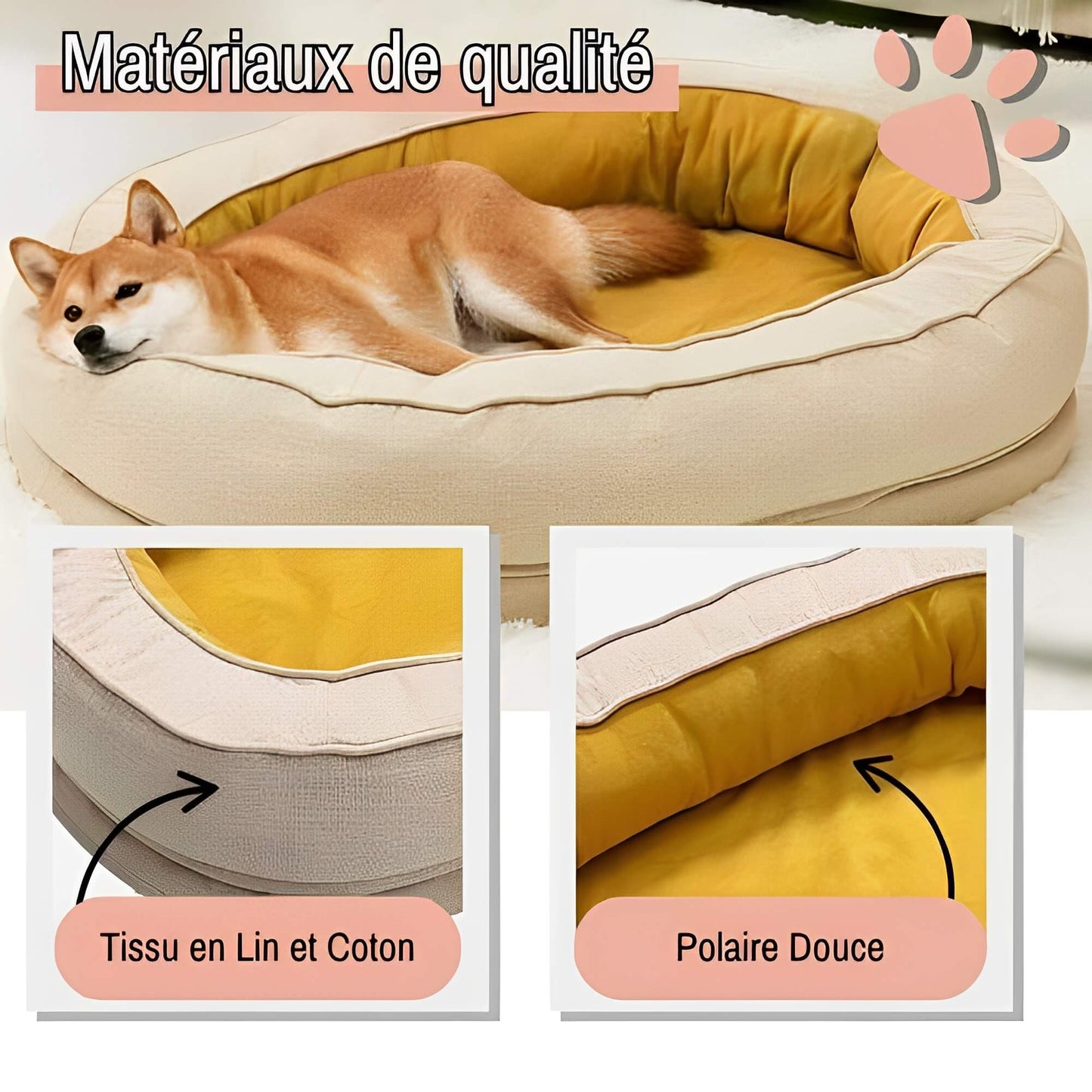 Lit pour Chien Rond Orthopedique Dehoussable Anti Anxiete JuJuCalmNest materiaux de qualite