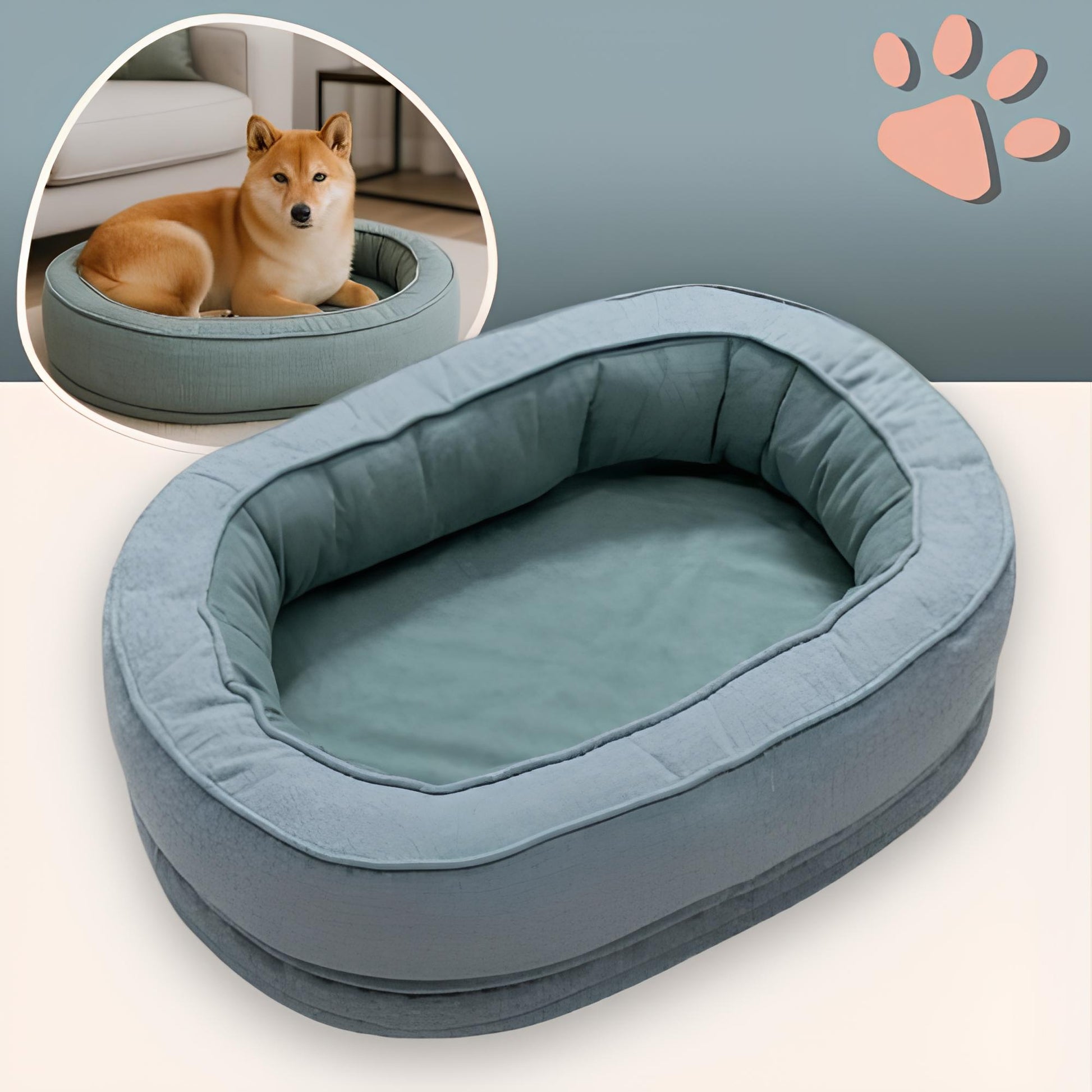 Lit pour Chien Rond Orthopedique Dehoussable Anti Anxiete JuJuCalmNest bleu