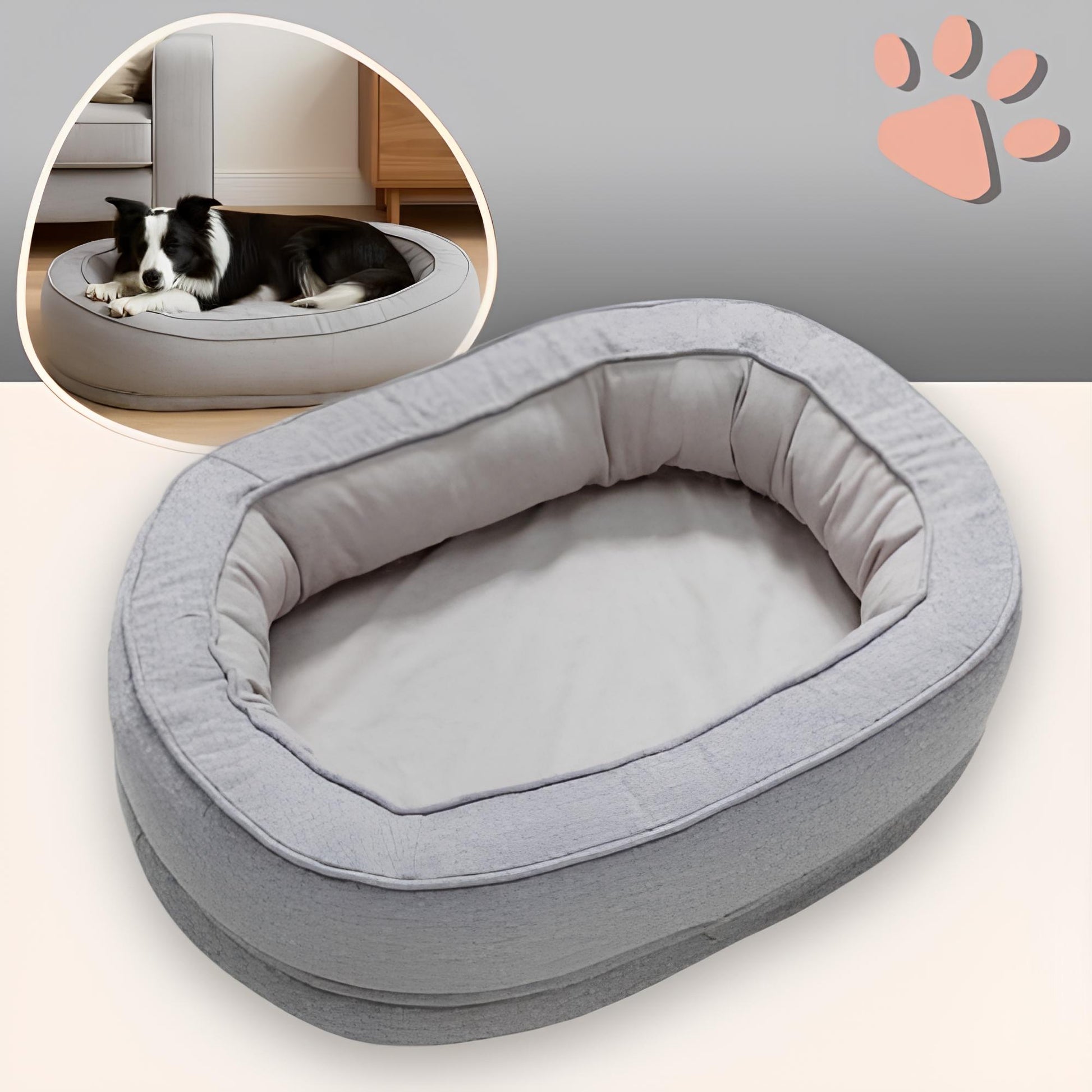 Lit pour Chien Rond Orthopedique Dehoussable Anti Anxiete JuJuCalmNest gris