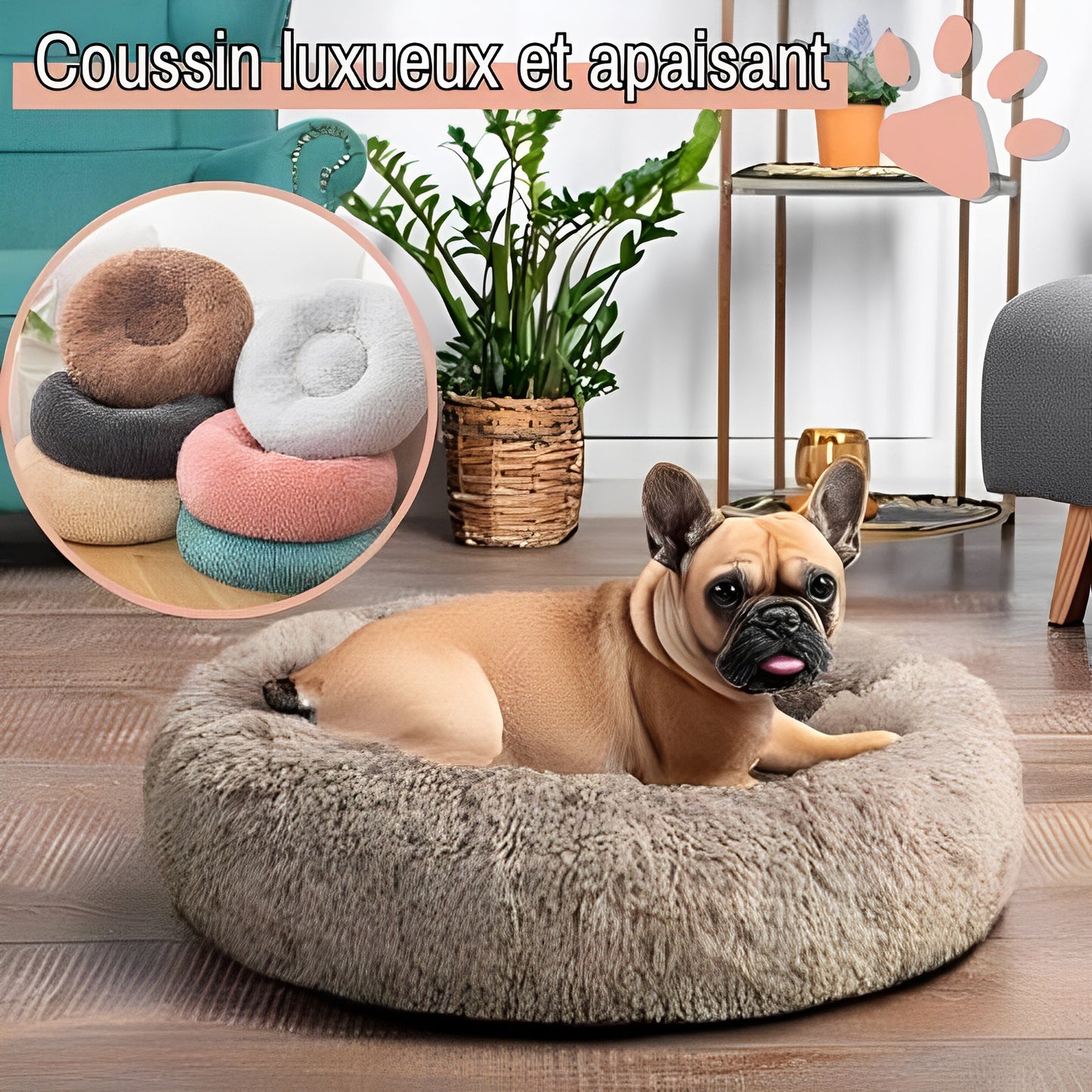 Panier pour chien et chat rond douillet la niche de jules jujudonutdelight coussin luxueux et apaisant
