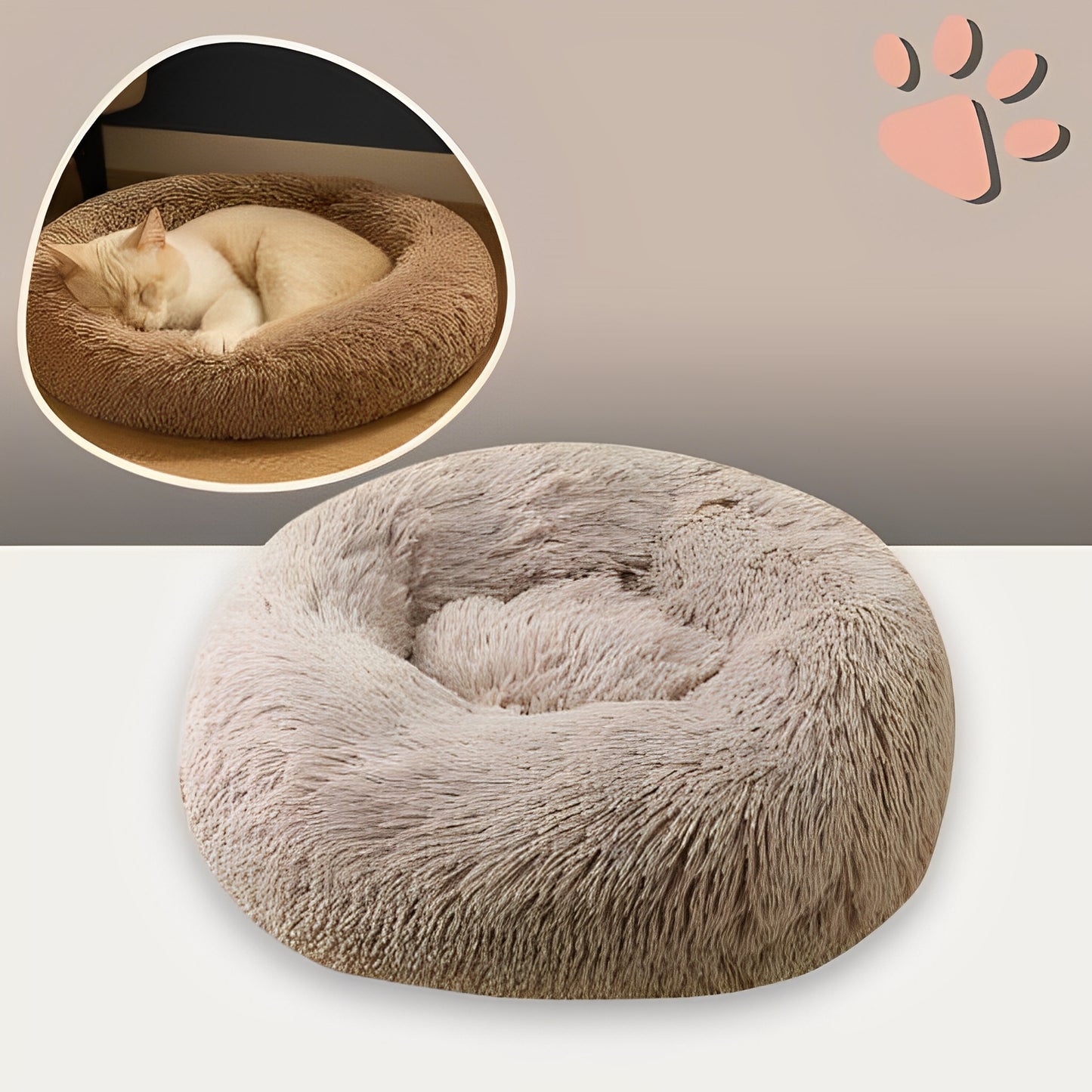 Panier pour chien et chat rond douillet la niche de jules jujudonutdelight variante beige