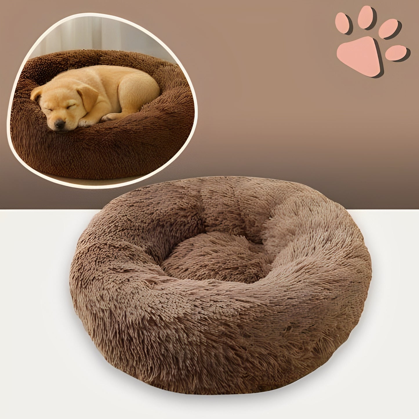 Panier pour chien et chat rond douillet la niche de jules jujudonutdelight variante brun