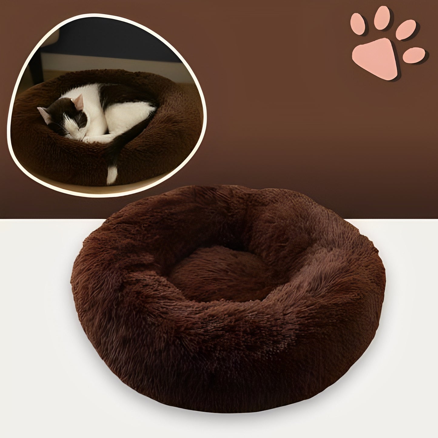 Panier pour chien et chat rond douillet la niche de jules jujudonutdelight variante marron