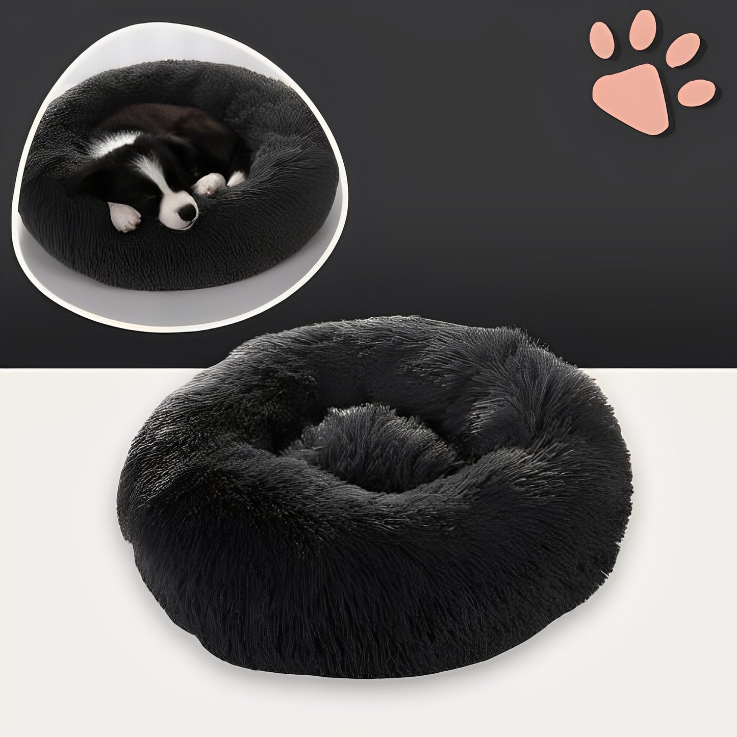 Panier pour chien et chat rond douillet la niche de jules jujudonutdelight variante noir