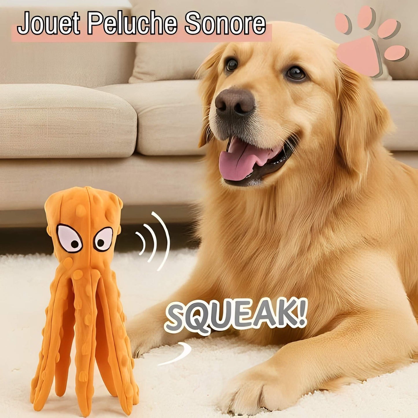 Peluche pour chien pieuvre sonore la niche de jules jujuoctosound jouet peluche sonore
