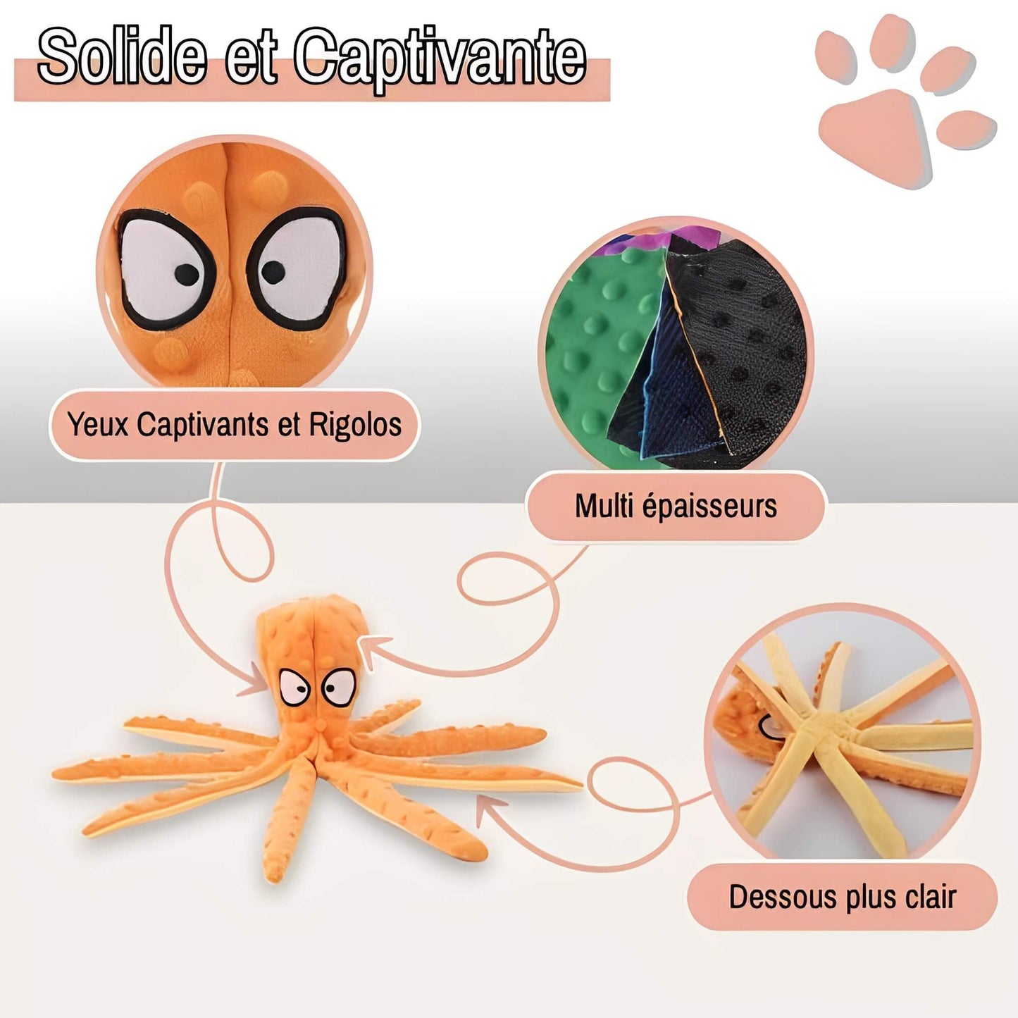 Peluche pour chien pieuvre sonore la niche de jules jujuoctosound solide et captivante