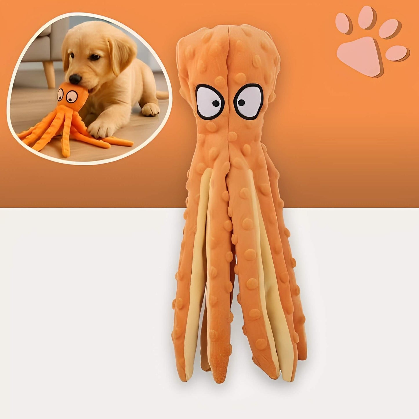 Peluche pour chien pieuvre sonore la niche de jules jujuoctosound variante orange