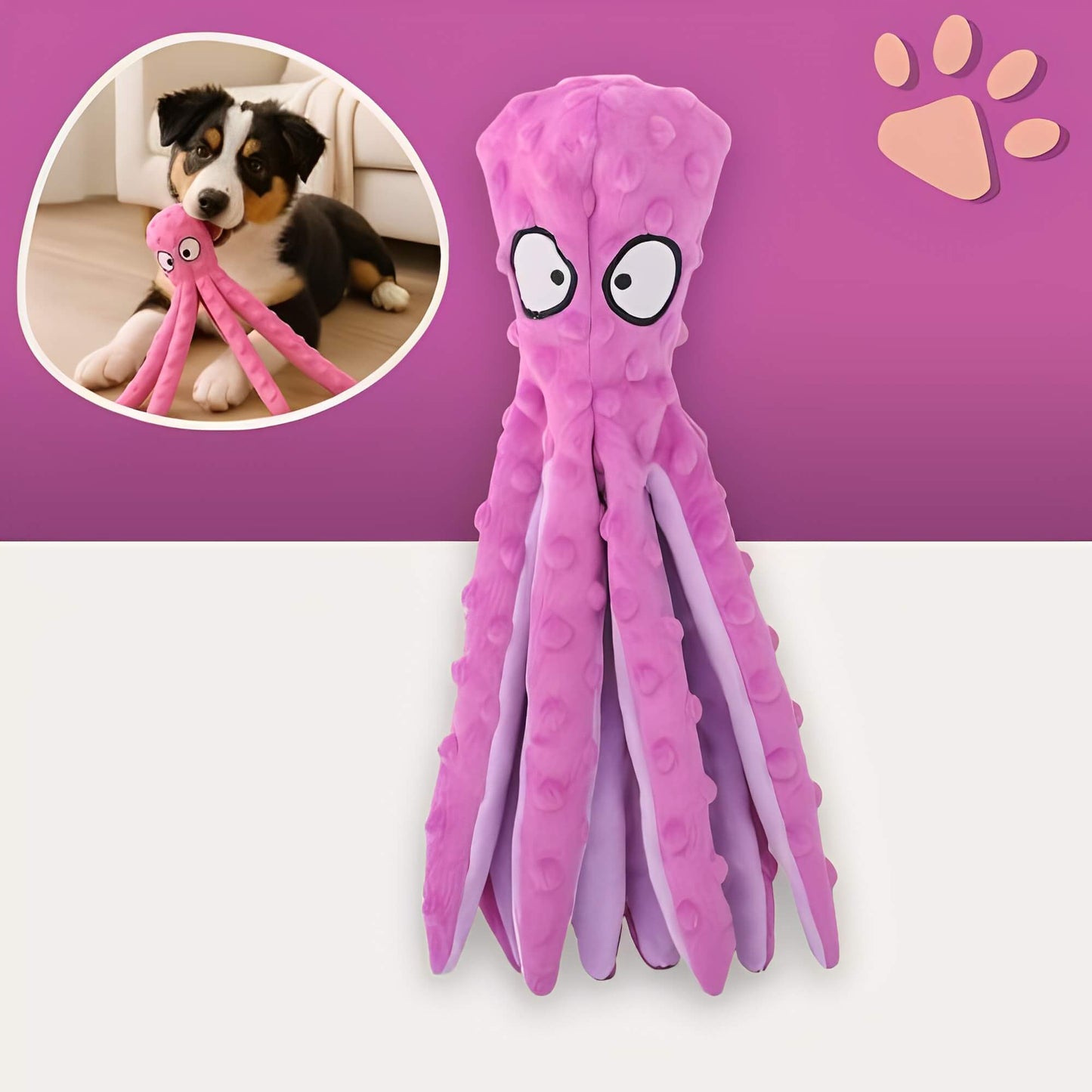 Peluche pour chien pieuvre sonore la niche de jules jujuoctosound variante rose