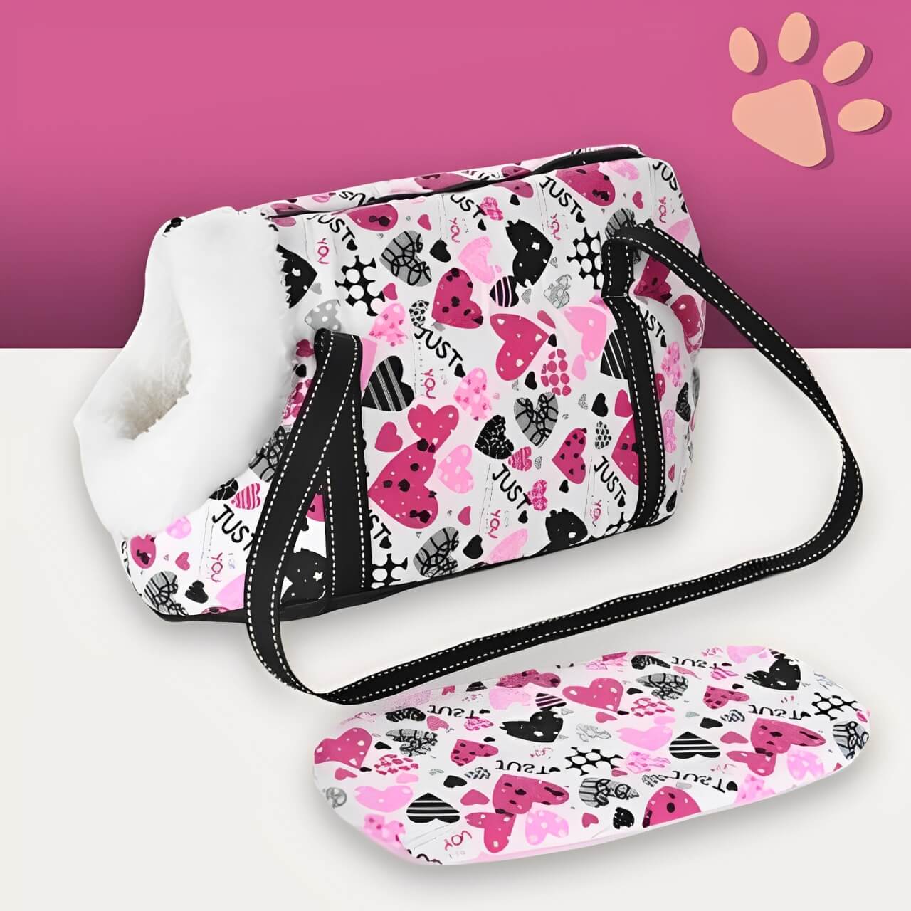 Sac de transport bandouliere pour chien jujucolorbag la niche de jules Coeur avec fourrure