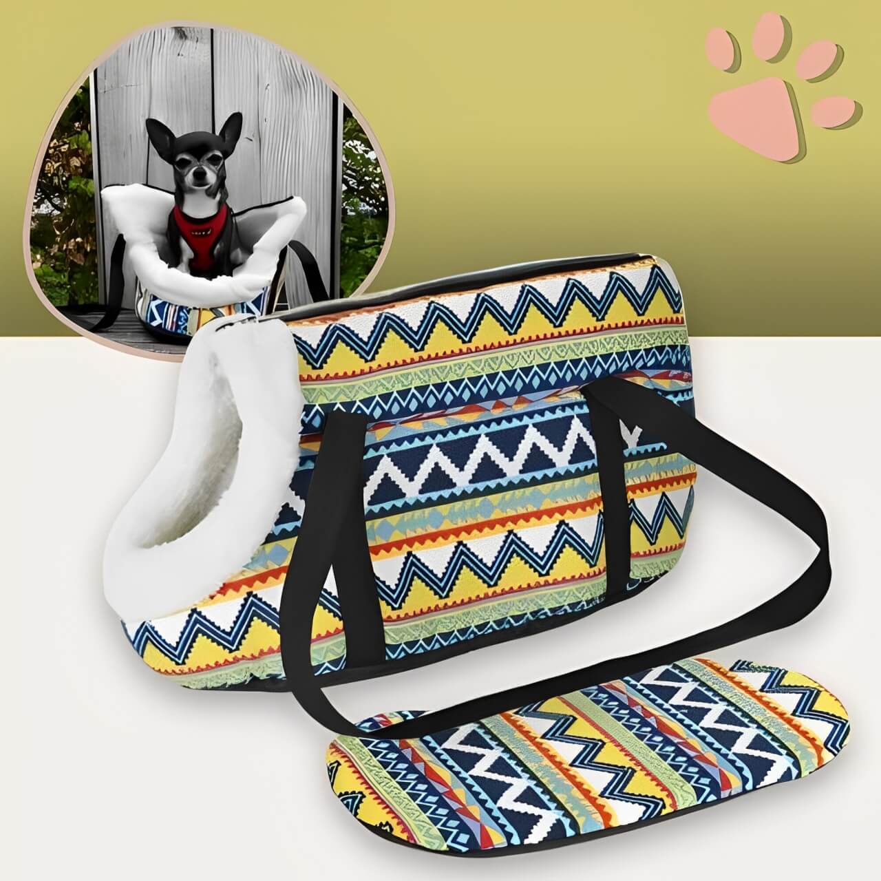 Sac de transport bandouliere pour chien jujucolorbag la niche de jules zigzag avec fourrure