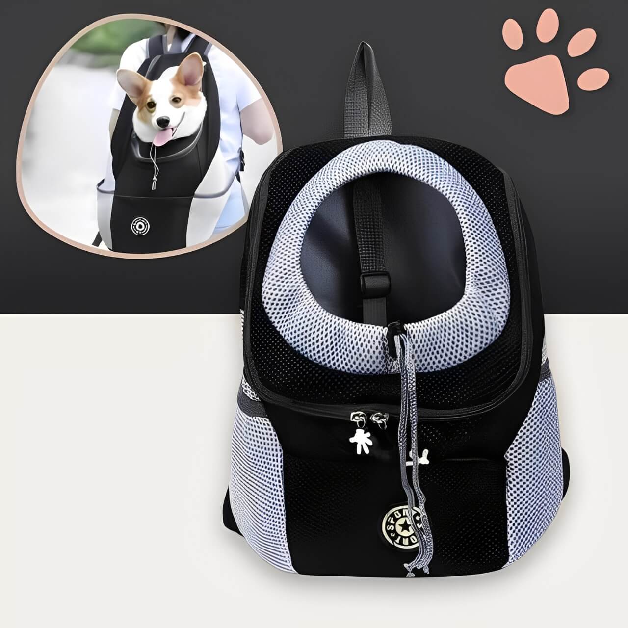 Sac de transport sac a dos pour chien jujubfbag la niche de jules noir