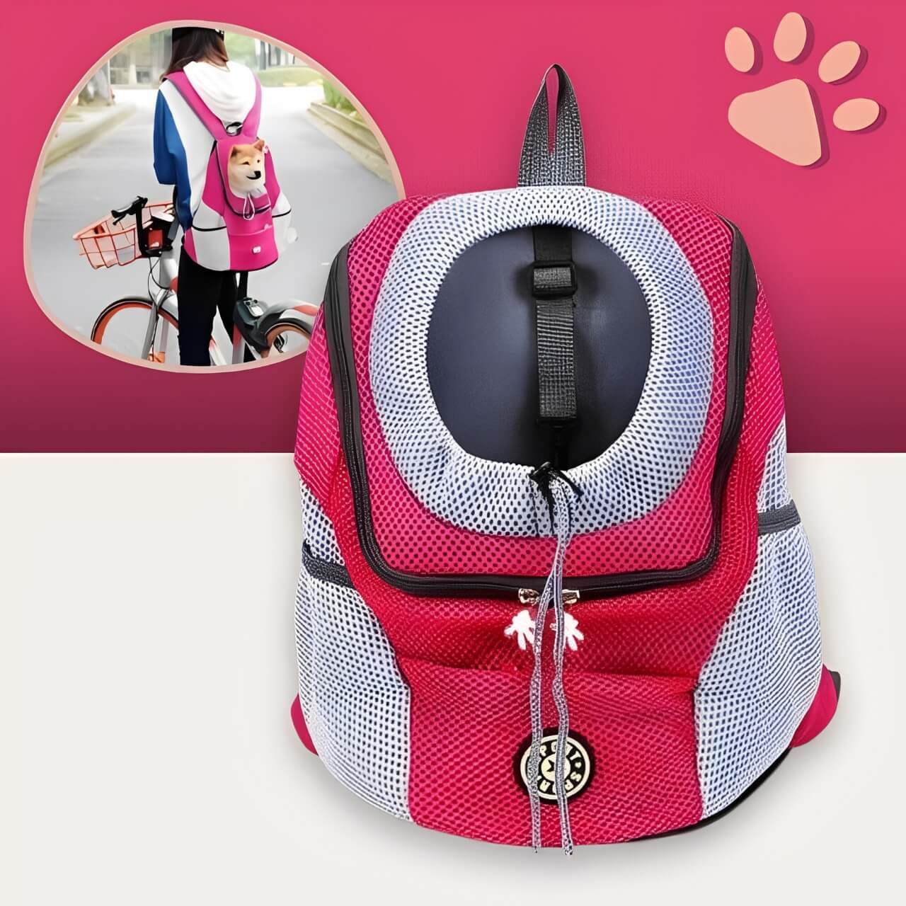 Sac de transport sac a dos pour chien jujubfbag la niche de jules rouge rose