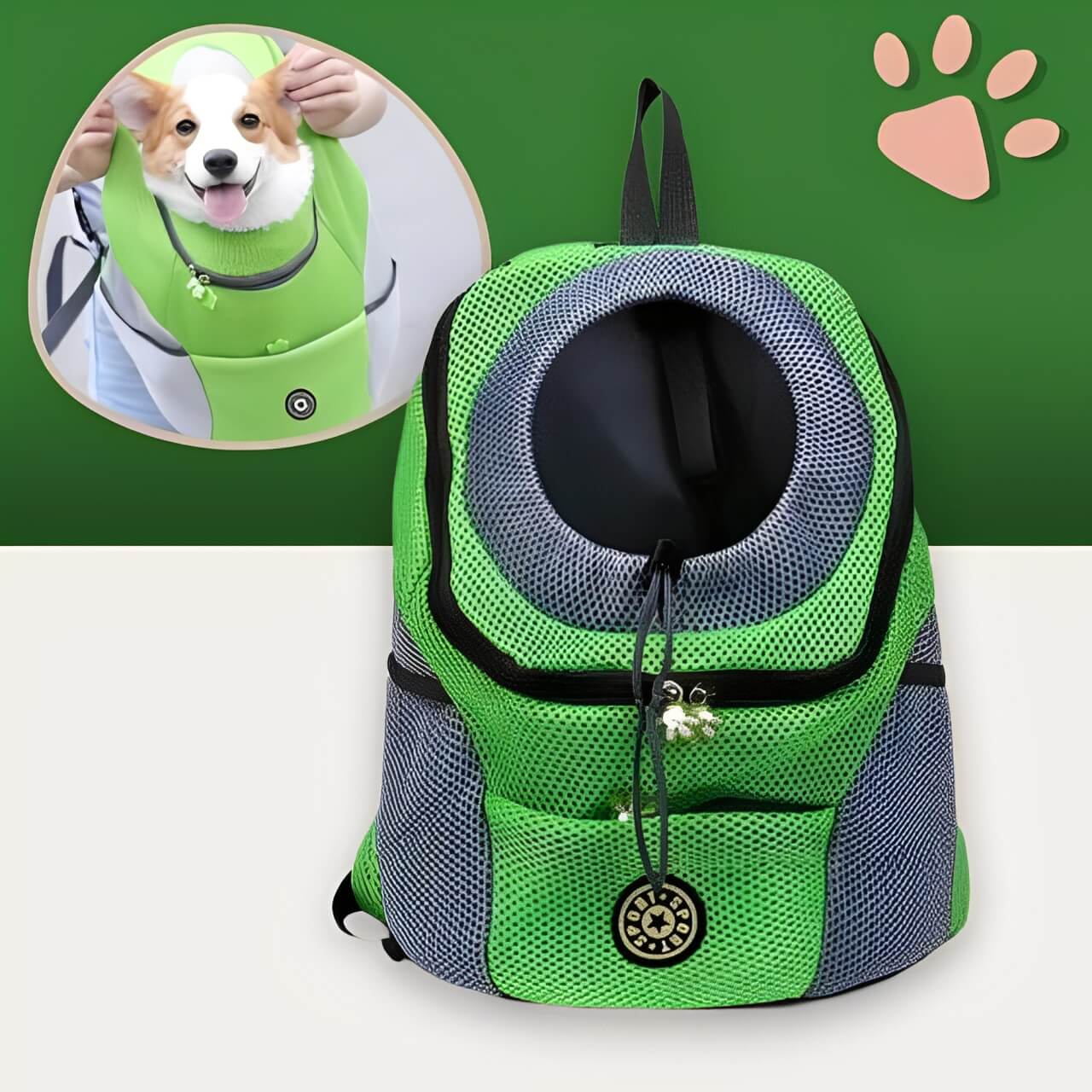 Sac de transport sac a dos pour chien jujubfbag la niche de jules vert