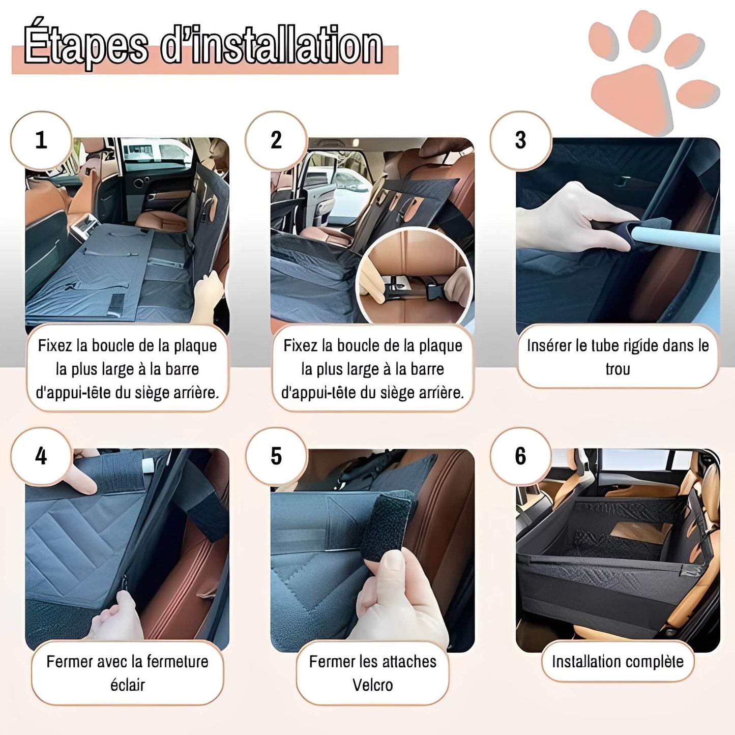 Siege de voiture pour chien Extension de siege arriere La Niche de Jules etapes installation