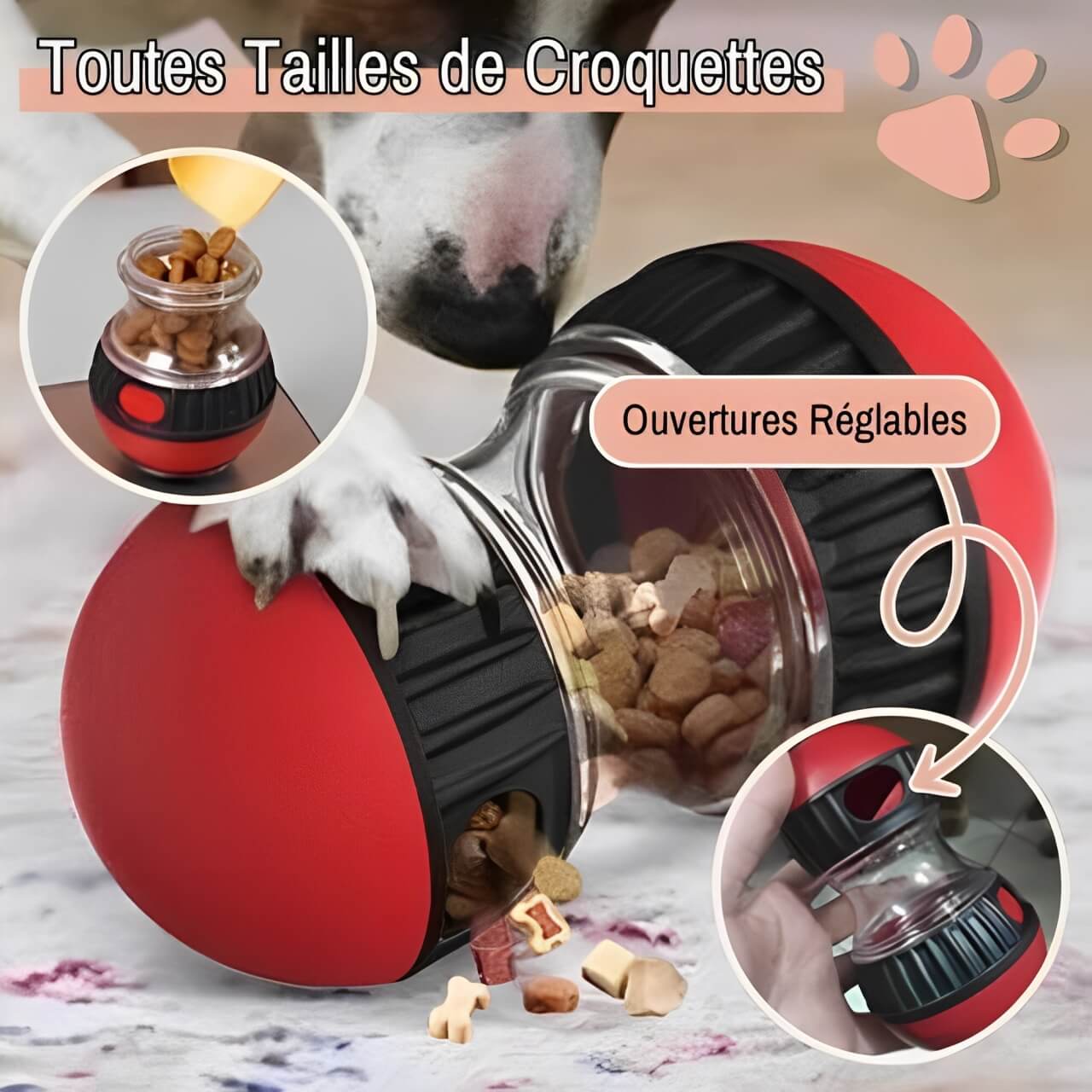 jouet distributeur de croquette pour chien jujusmartfeed la niche de jules ouverture reglable
