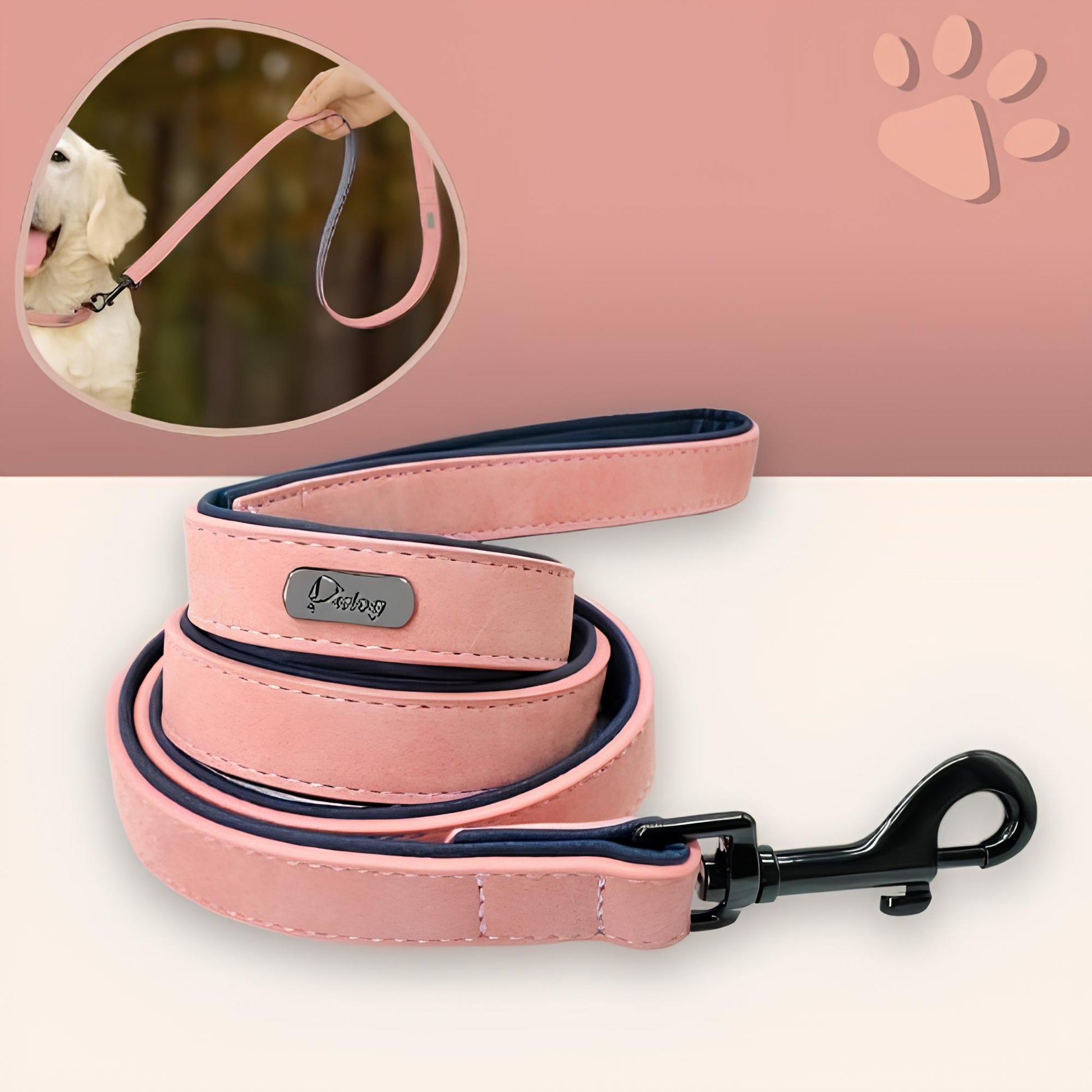 laisse pour chien cuir pu la niche de jules jujusecureleash rose pale