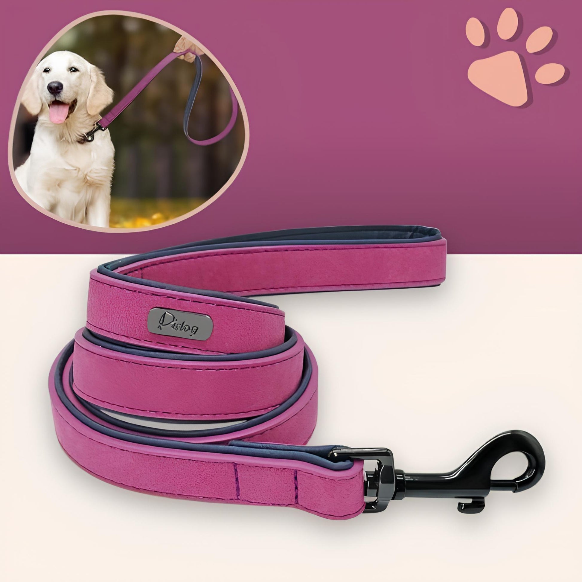 laisse pour chien cuir pu la niche de jules jujusecureleash rose prune