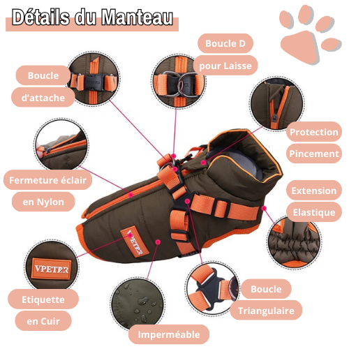 manteau veste harnais hiver imperméable pour petit chien la niche de jules jujupuppyjacket détails