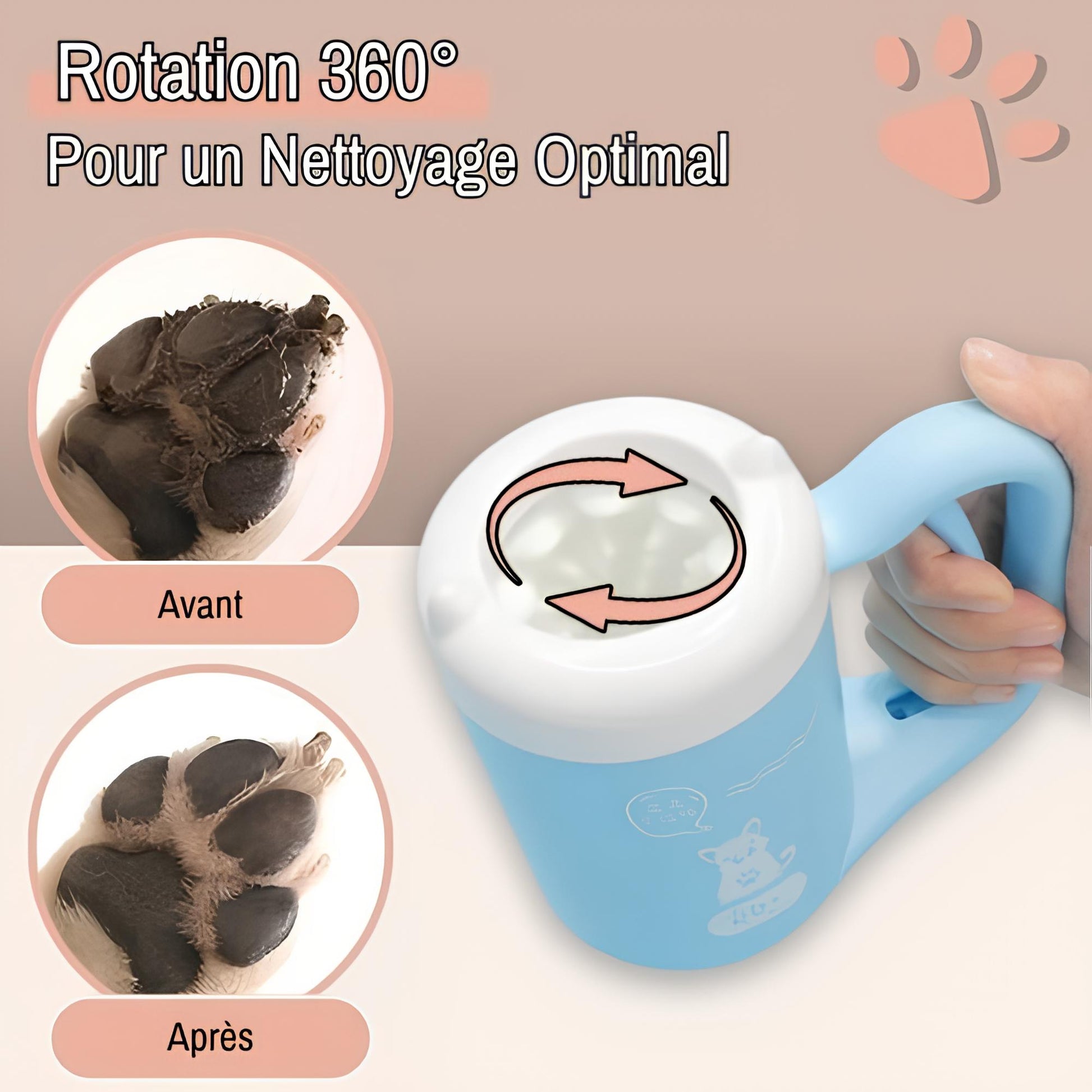 nettoyeur de pattes pour chien semi automatique jujucleanpawsspin la niche de jules rotation 360