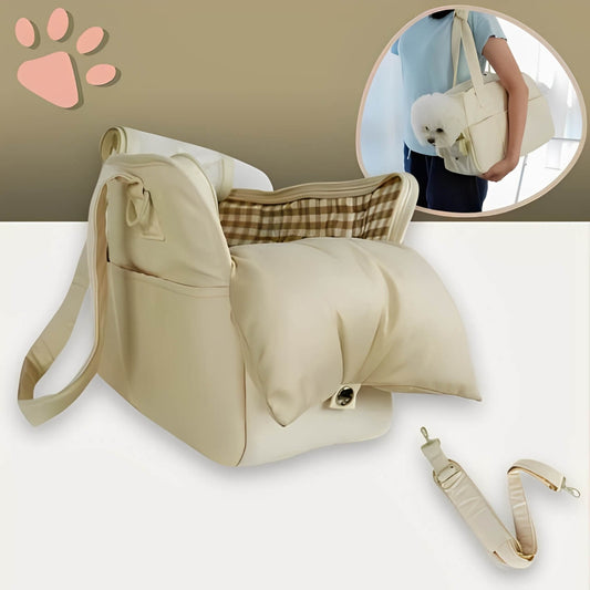 sac de transport pour chien chat jujudeluxebag la niche de jules beige coussin bandoulière