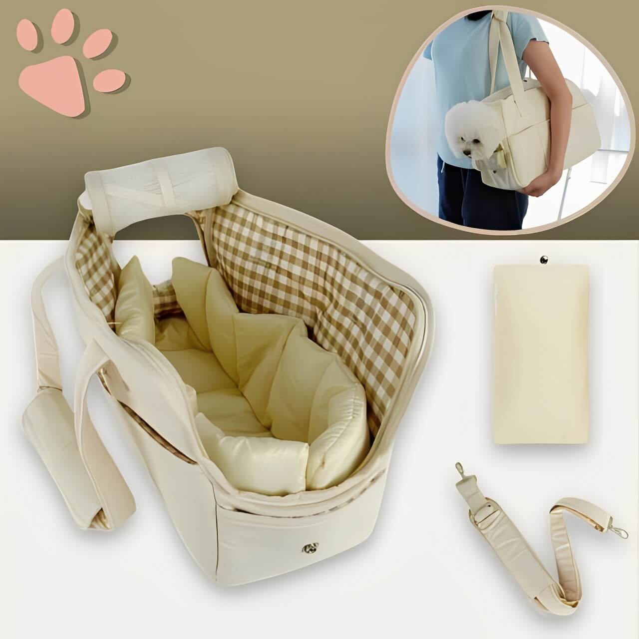 sac de transport pour chien chat jujudeluxebag la niche de jules beige coussin matelas bandoulière
