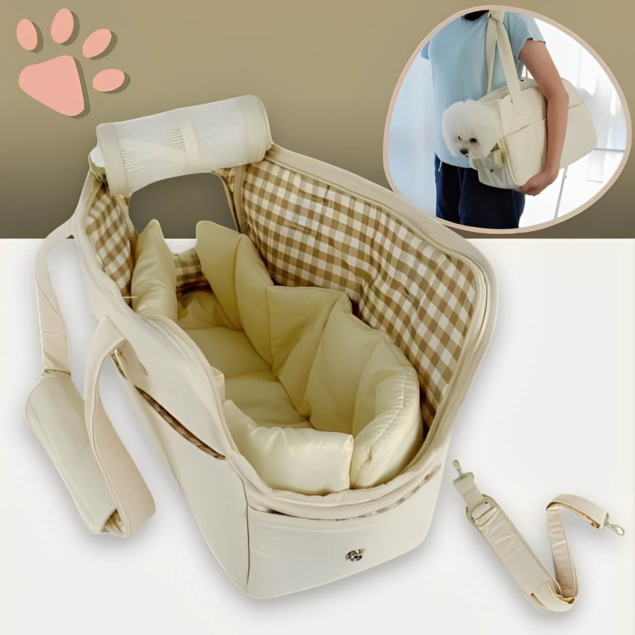 sac de transport pour chien chat jujudeluxebag la niche de jules beige matelas bandoulière