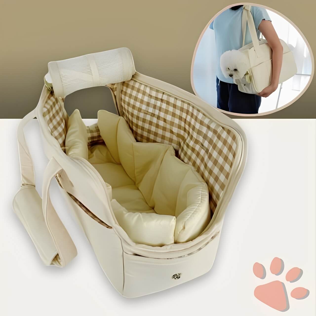 sac de transport pour chien chat jujudeluxebag la niche de jules beige matelas
