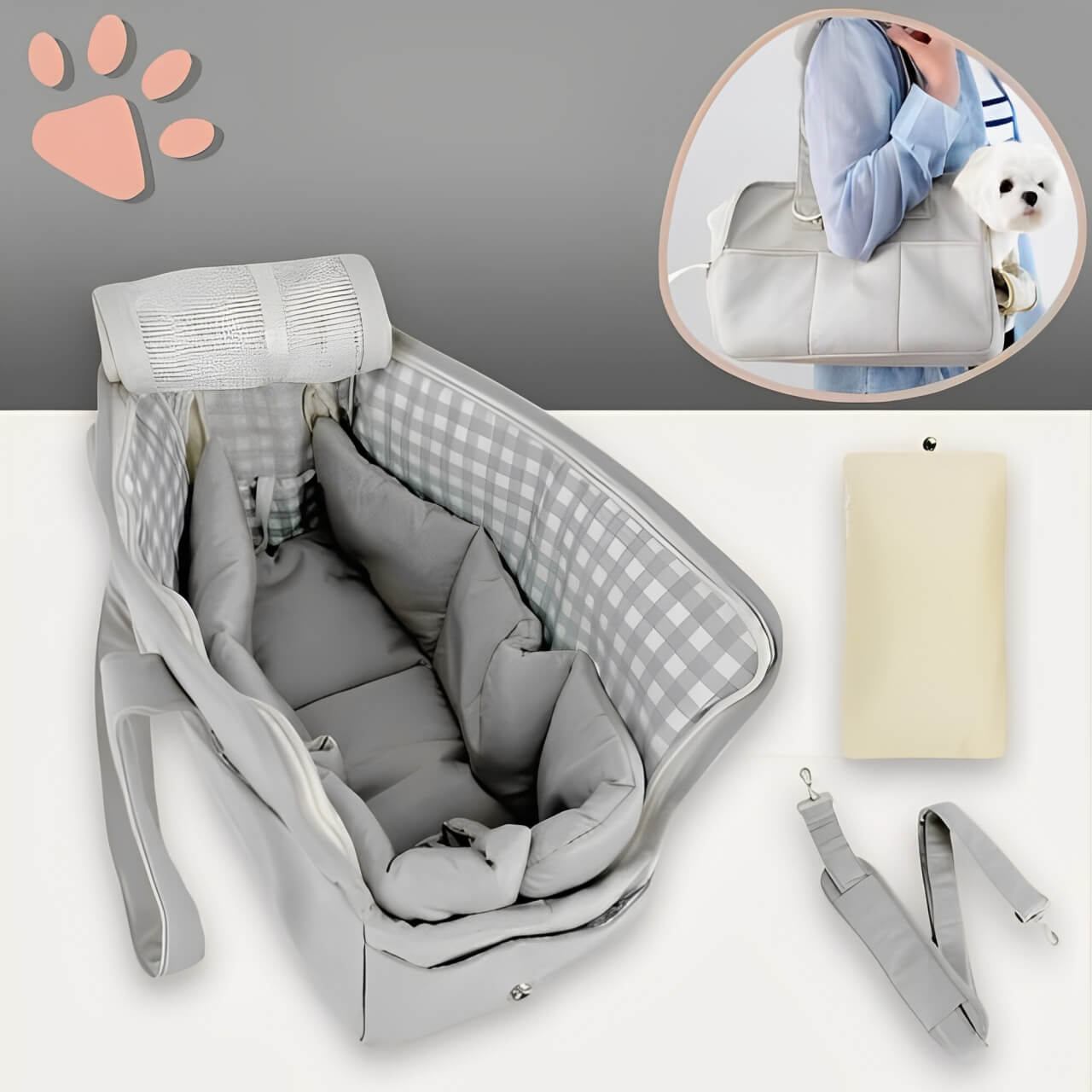 sac de transport pour chien chat jujudeluxebag la niche de jules gris coussin matelas bandoulière