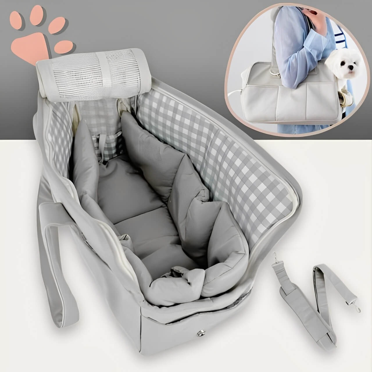 sac de transport pour chien chat jujudeluxebag la niche de jules gris matelas bandoulière