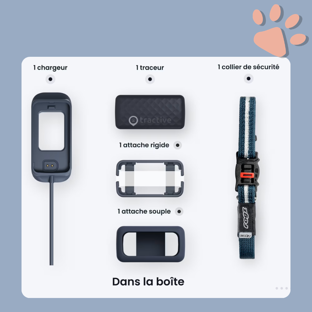 Collier gps pour chien tractive partenaire officiel france la niche de jules contenu boite tractive