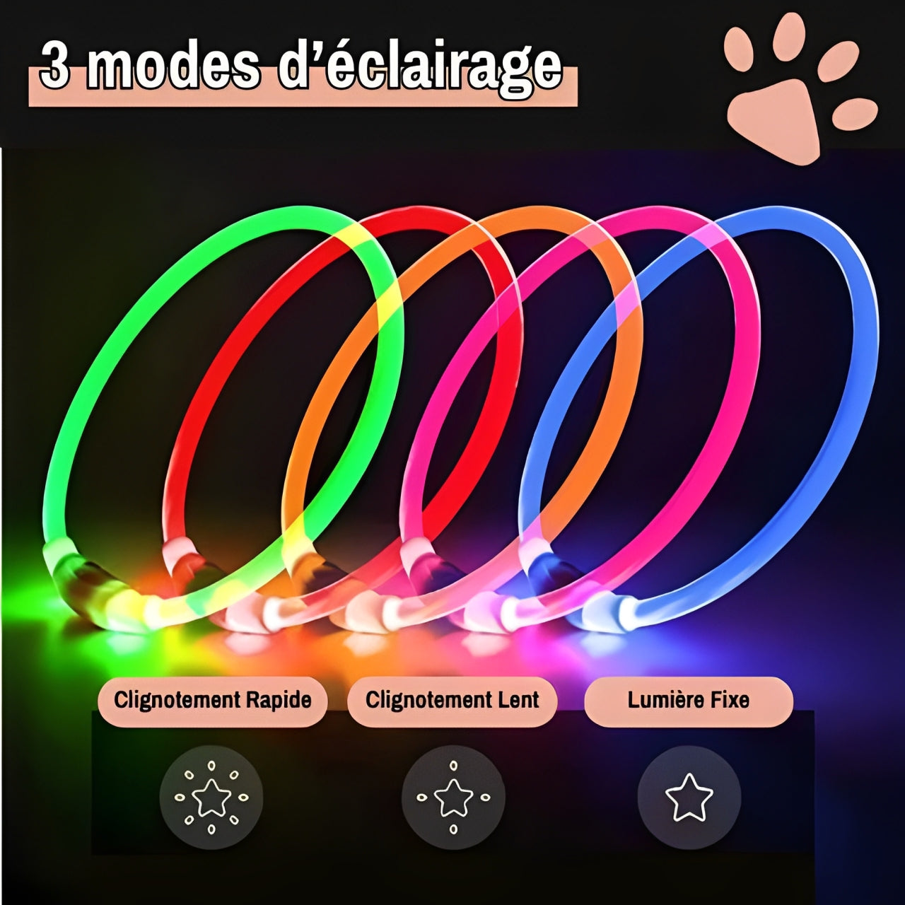 Collier lumineux pour chien la niche de jules jujulumcollar 3 modes eclairage