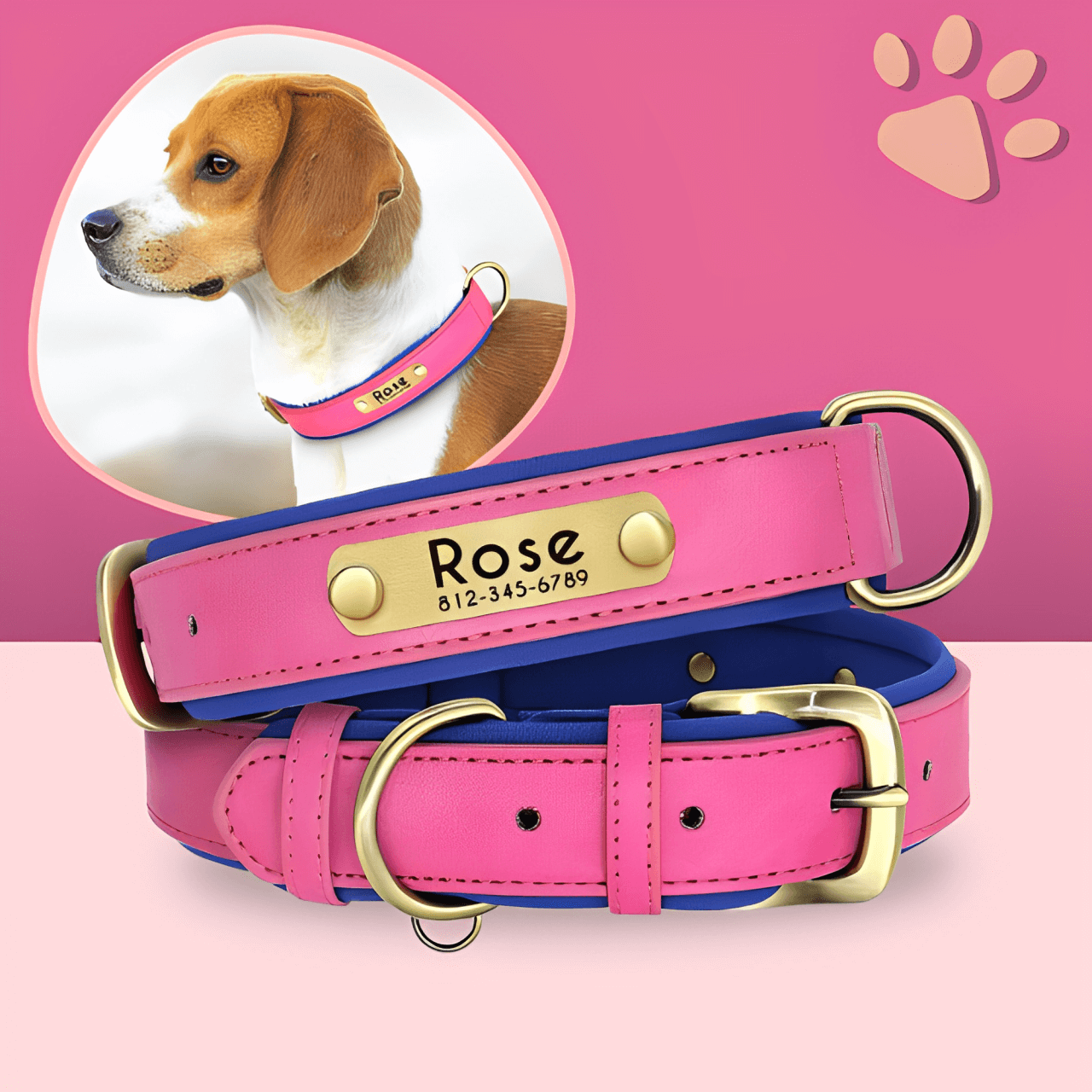 Collier personnalisé pour chien nom personnalisable la niche de jules jujudeluxename rose fuchsia